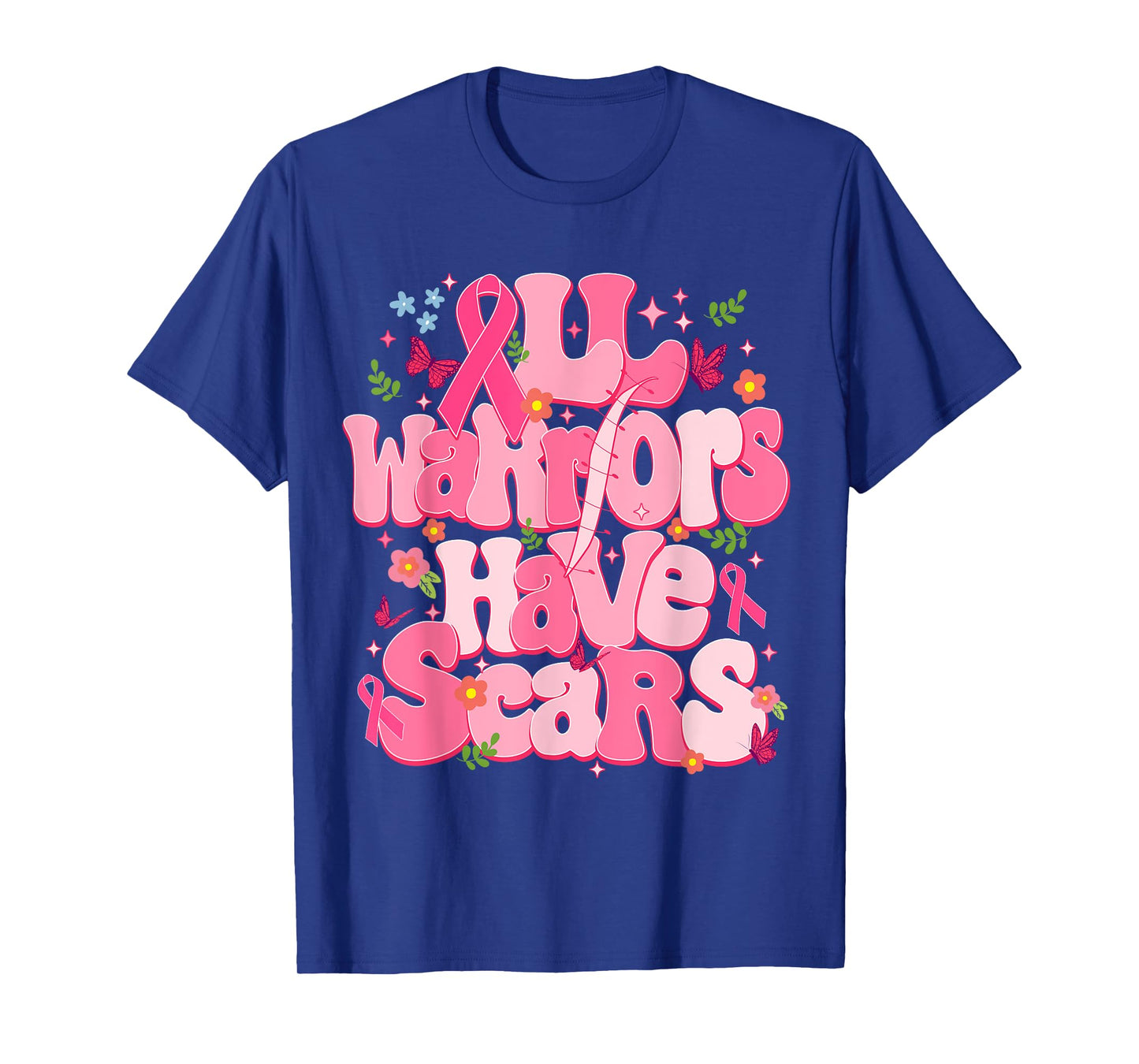 All Warriors Have Scars Pink Ribbon Breast Cancer Awareness T-Shirt