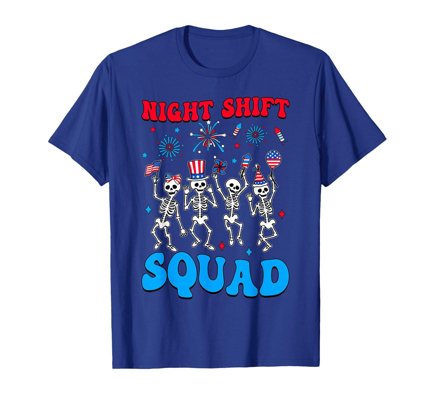 Night Shift Squad Skeleton CMA Nurse 4th Of July USA Flag T-Shirt