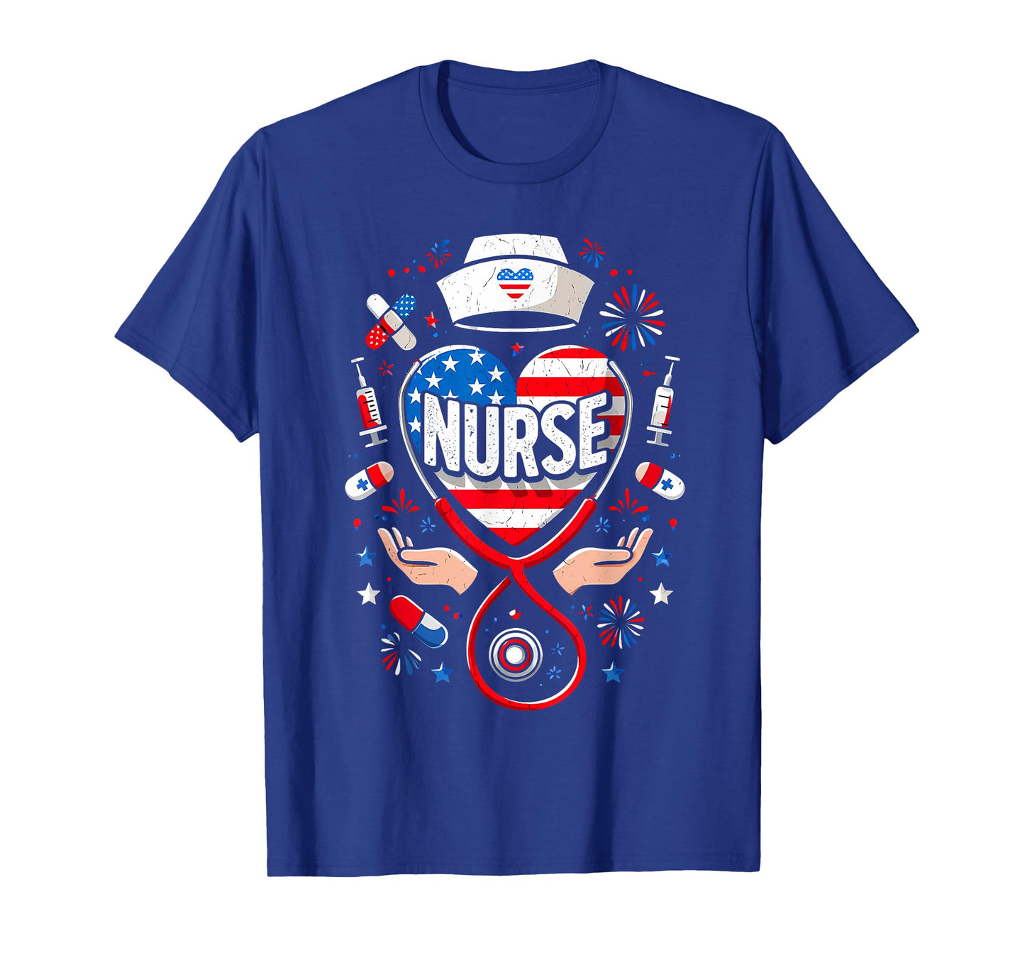 American Flag Heart Patriotic Nurse 4th of July T-Shirt