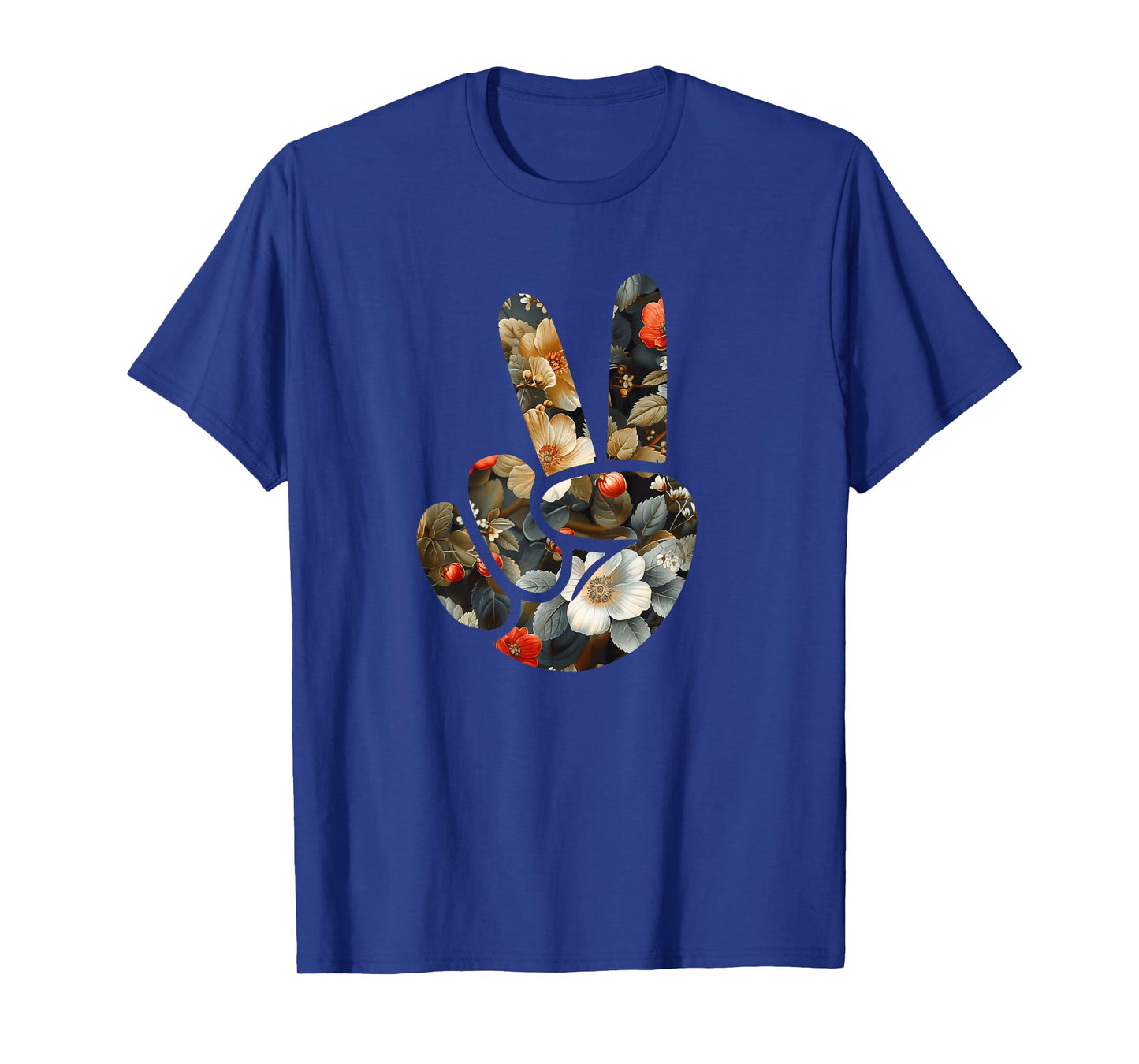 Elegant Silhouette Wildflowers Floral Peace Sign Hand T-Shirt