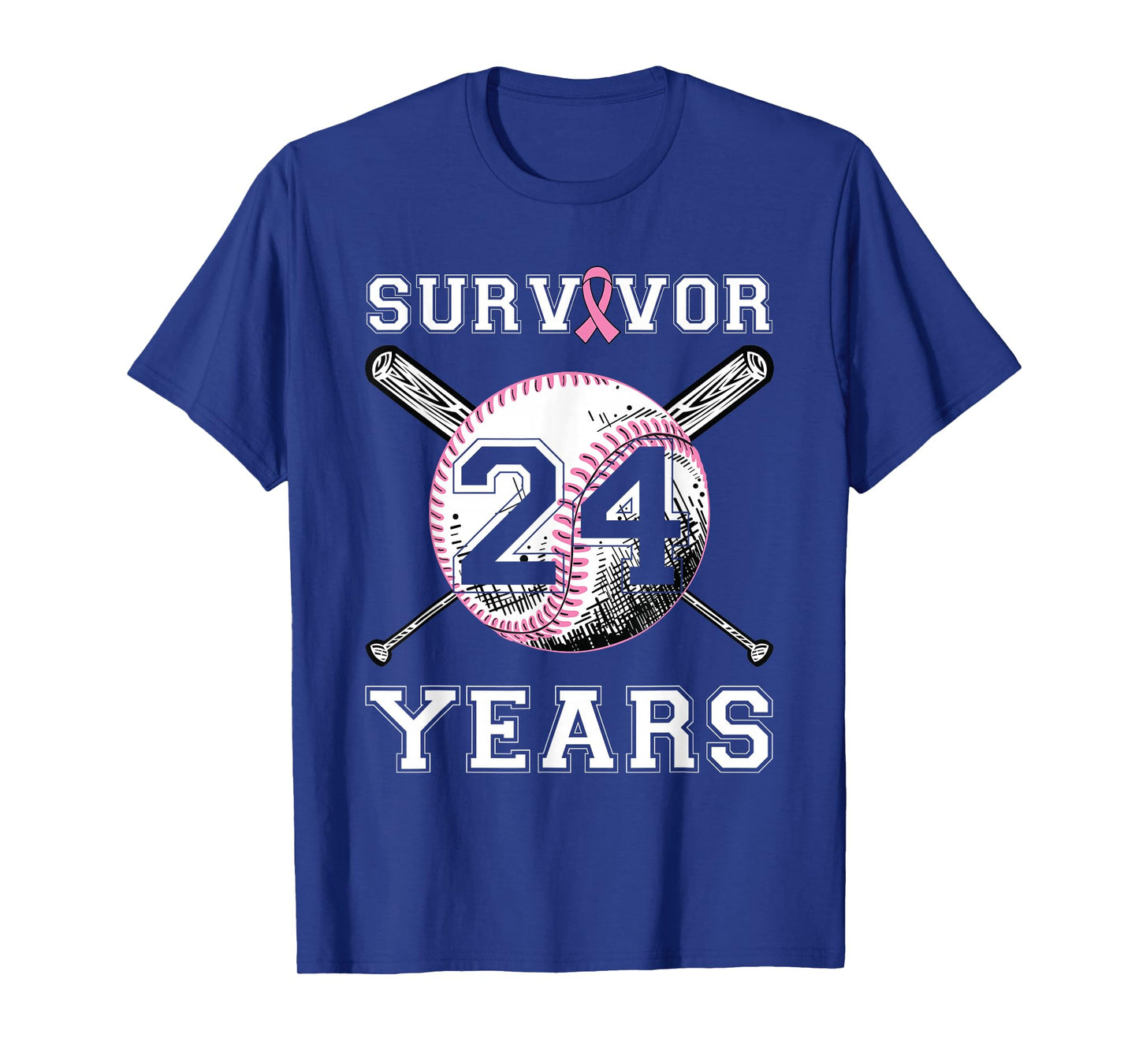 24 Year Survivor Breast Cancer Baseball Pink Ribbon T-Shirt