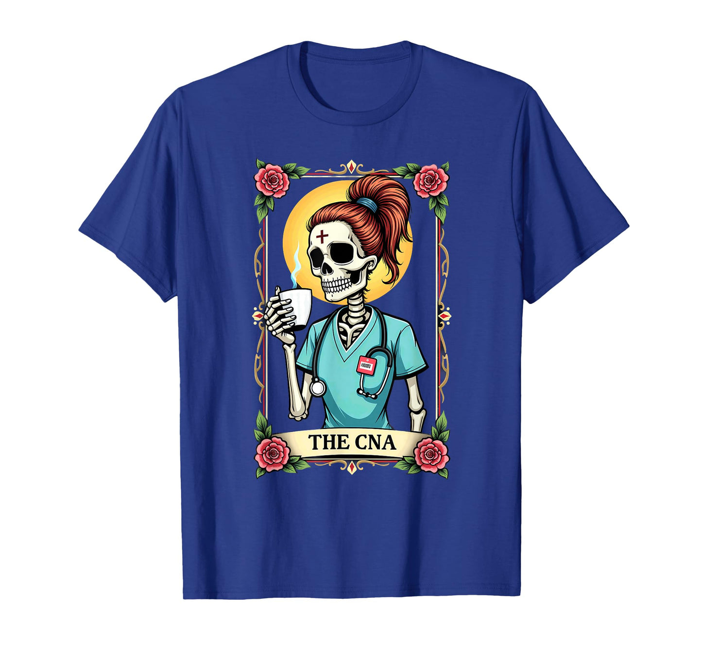 Gothic Tarot Card Skeleton CNA Nurse Coffee Halloween T-Shirt