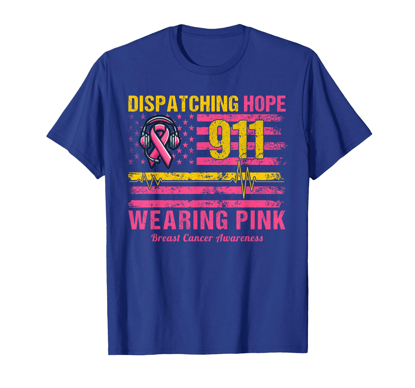 911 Dispatcher Breast Cancer Awareness US Flag We Wear Pink T-Shirt