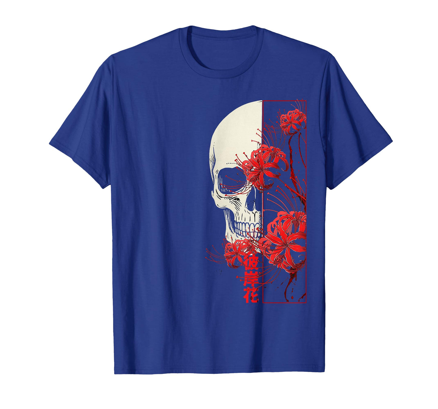Skeleton Head Holding Red Spider Lily Aesthetic Red Flower T-Shirt