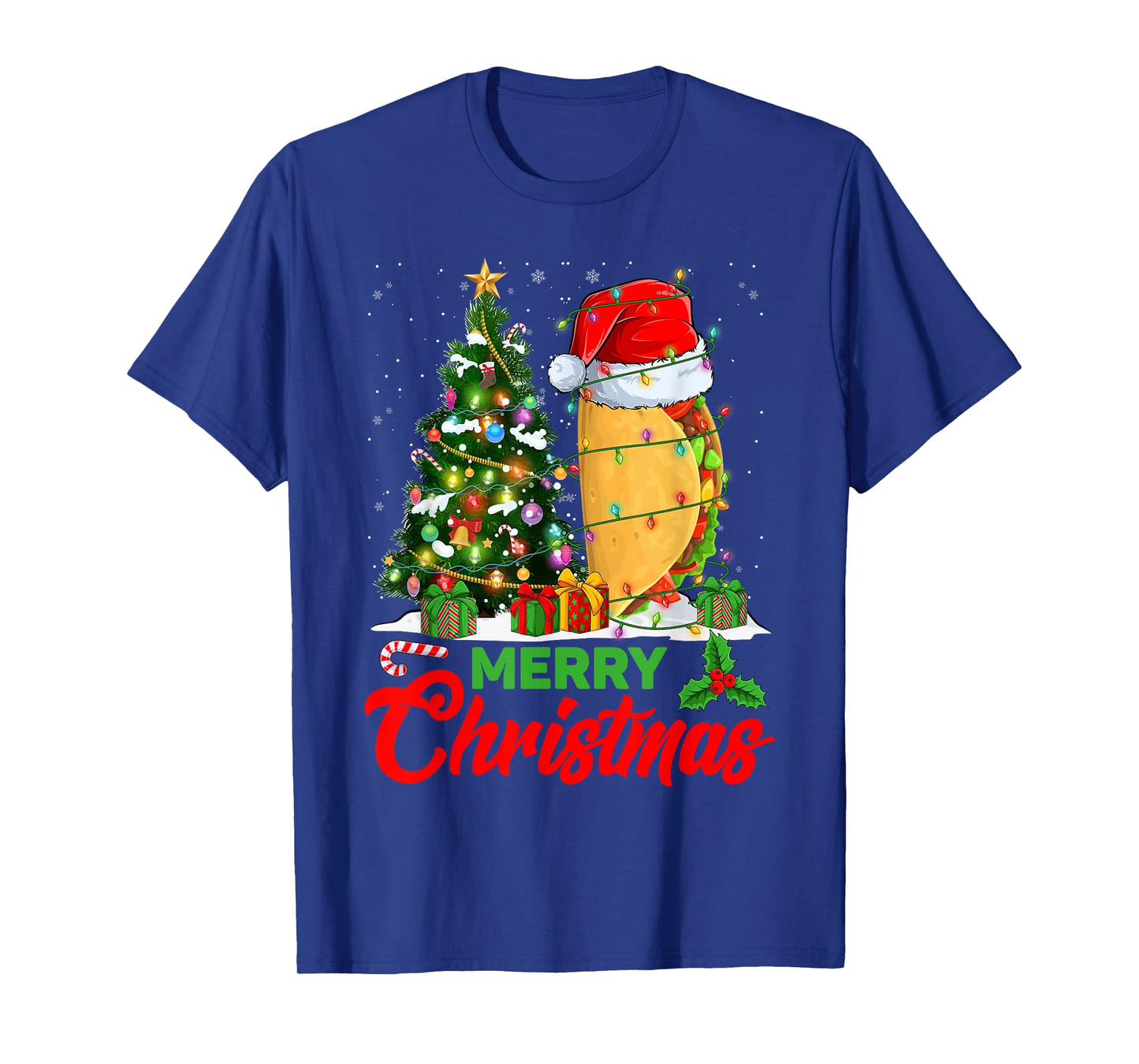 Funny Taco Christmas Tree Lights Mexican Food Lover Xmas T-Shirt