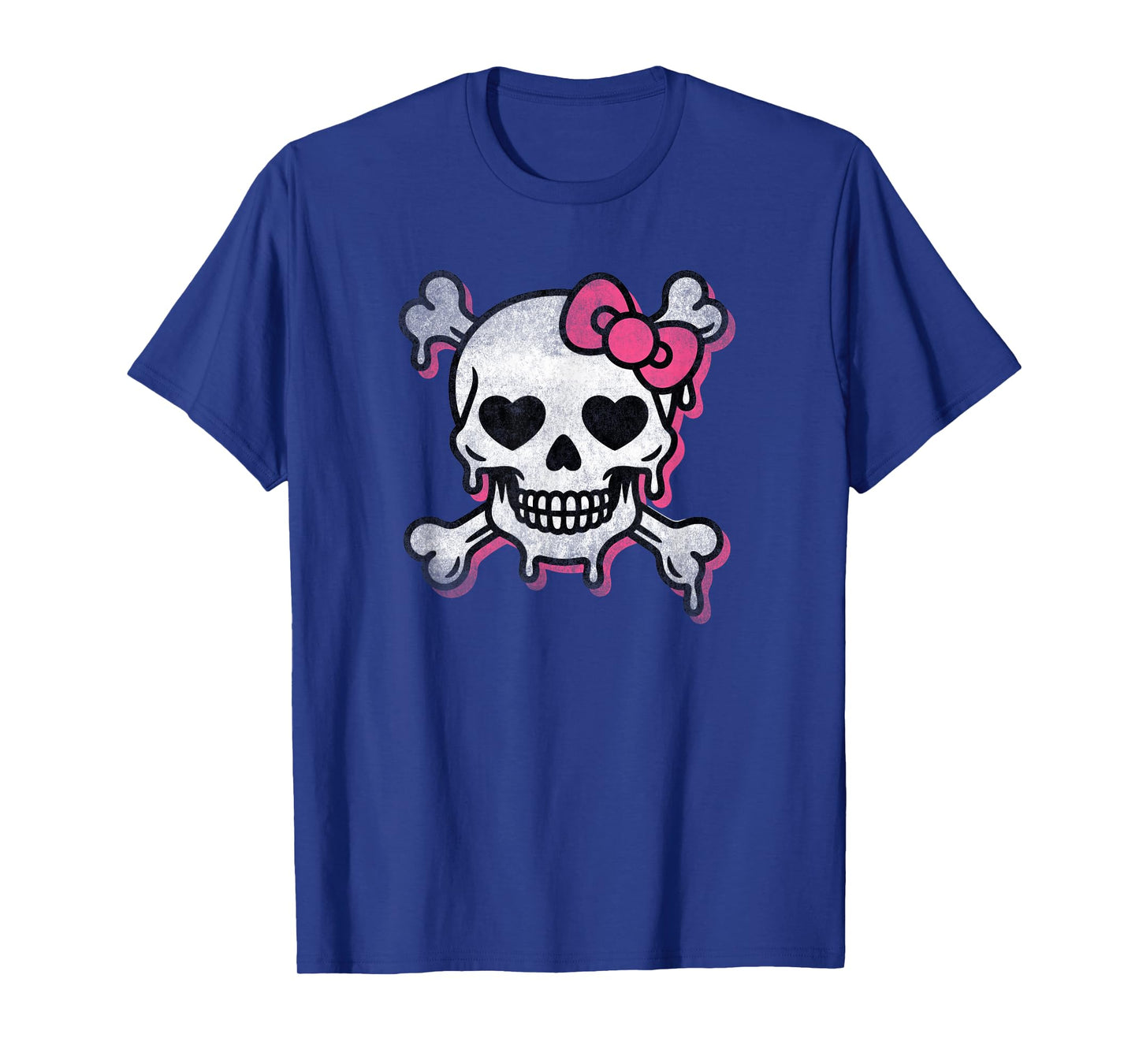 Cute Skull Pink Bow Dripping Crossbone Halloween Women Girls T-Shirt