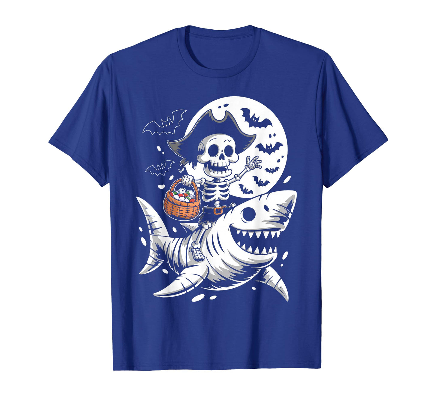 Skeleton Riding Mummy Shark Funny Halloween Pumpkin T-Shirt