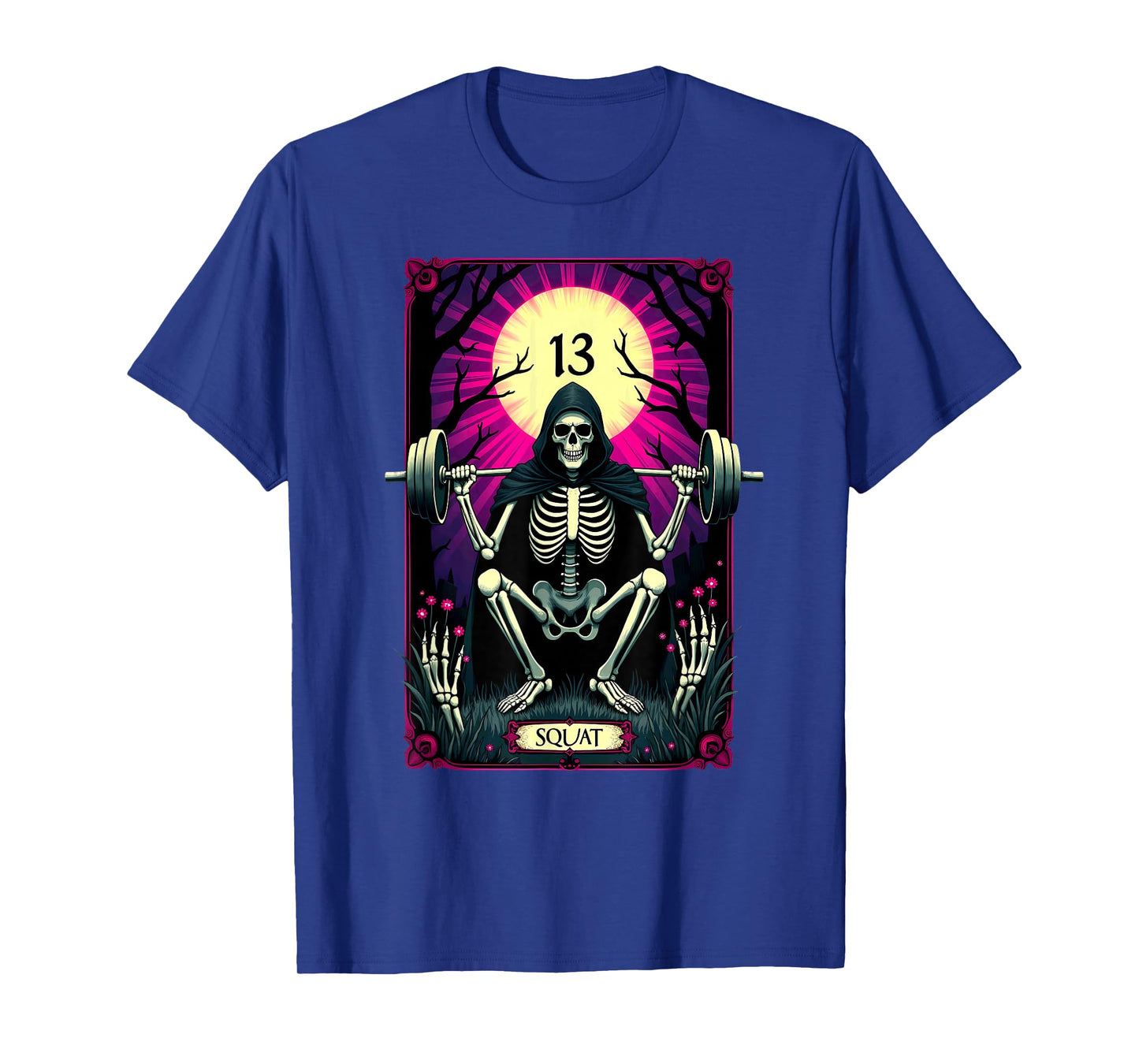 Gothic Tarot Card Skeleton Squat Weightlifting T-Shirt