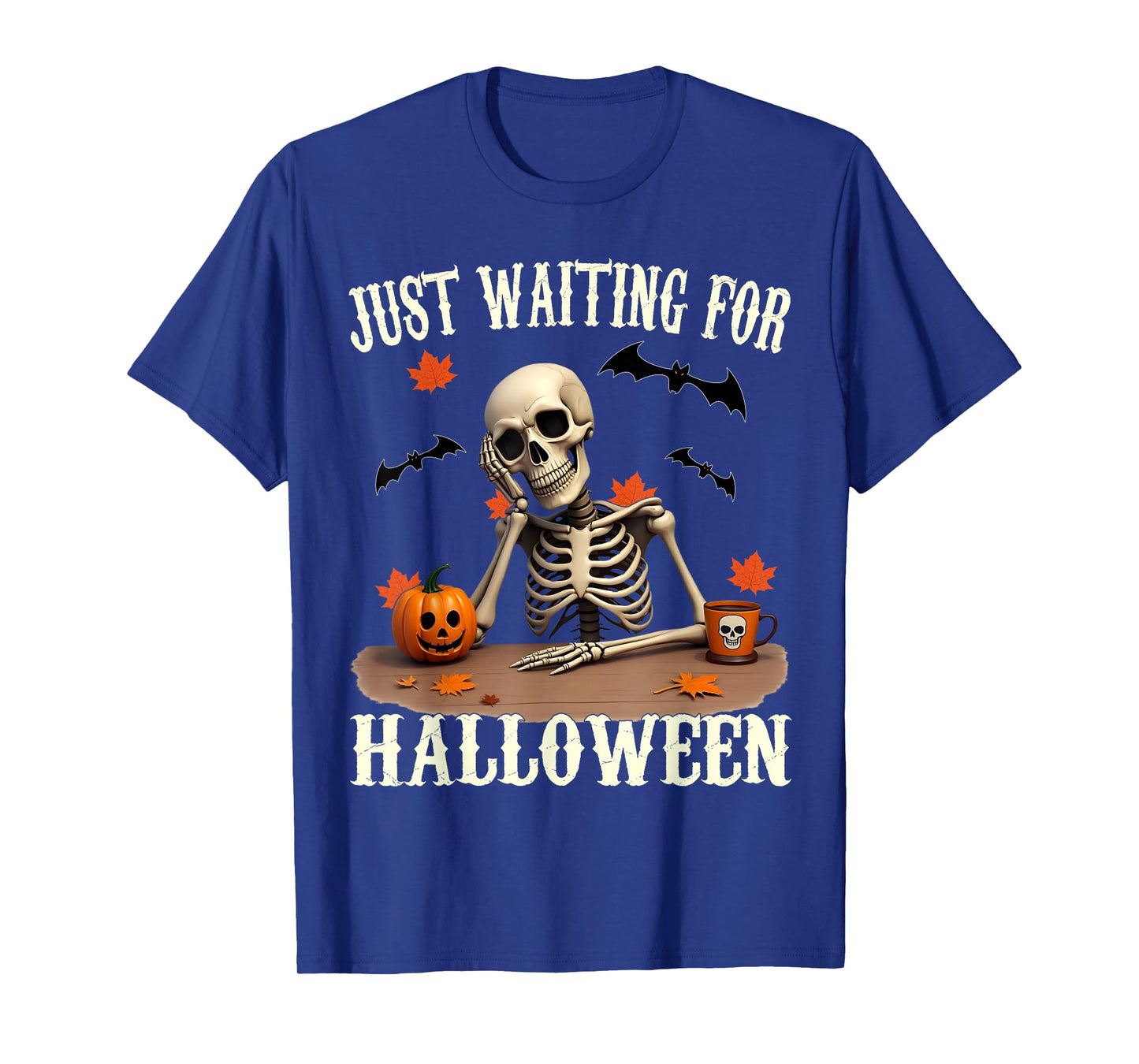 Retro Just Waiting for Halloween Skeleton Drinking Coffee T-Shirt