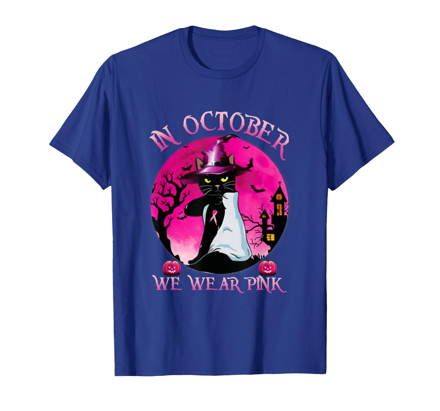 Black Cat In October We Wear Pink Funny Halloween Gifts T-Shirt