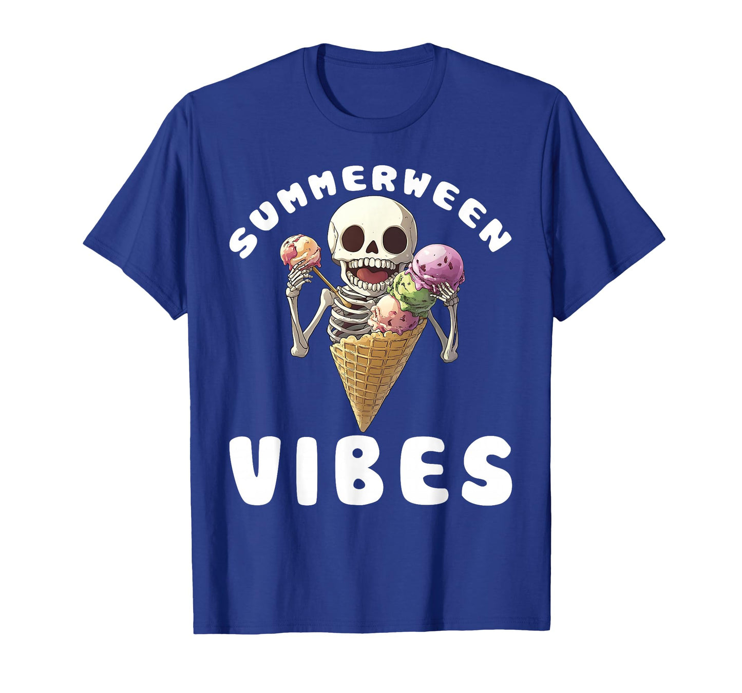 Summerween Vibes Skeleton & Ice Cream Halloween Summer Kids T-Shirt