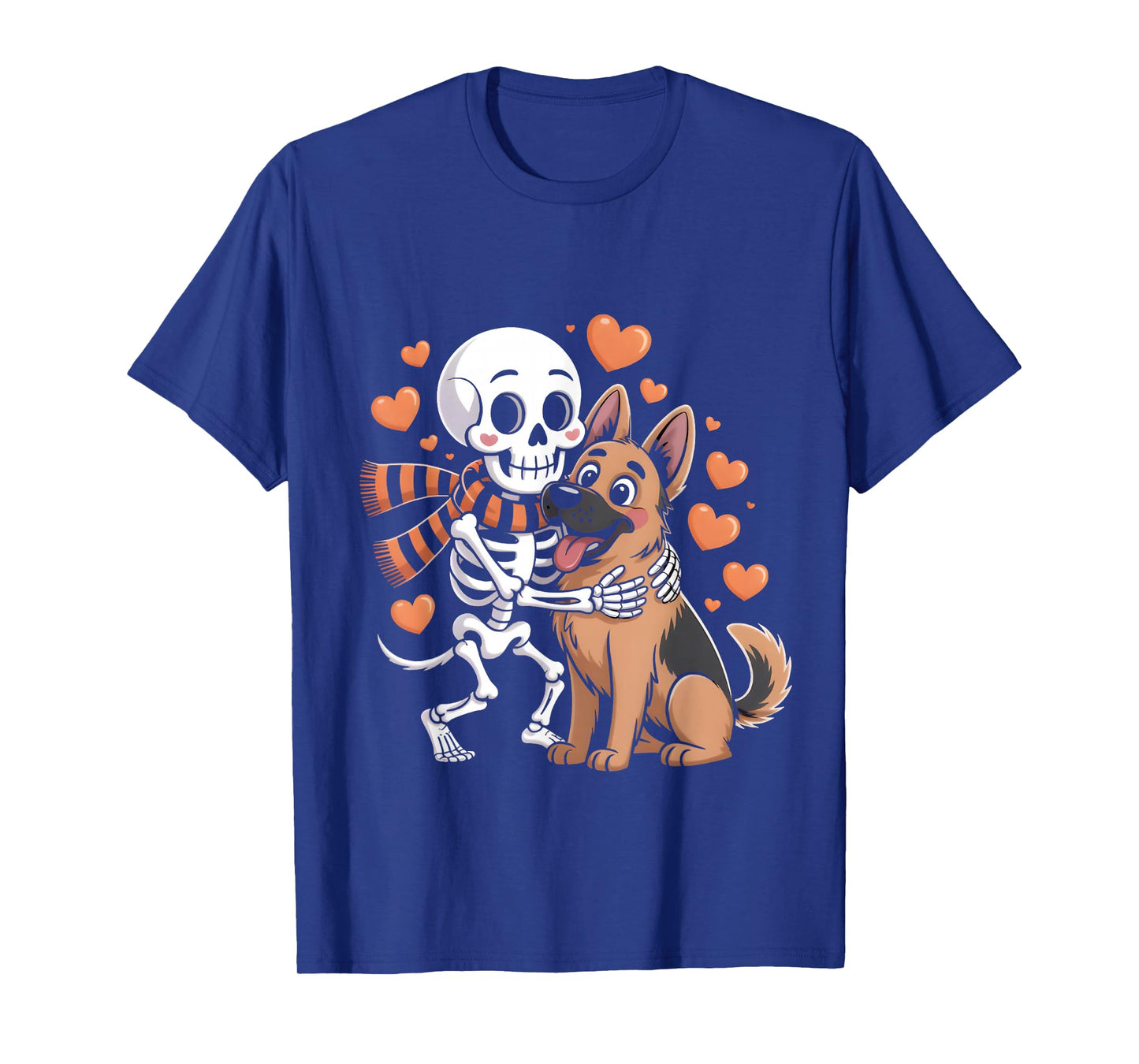 Skeleton Hugging German Shepherd Dog Halloween Cute Love T-Shirt