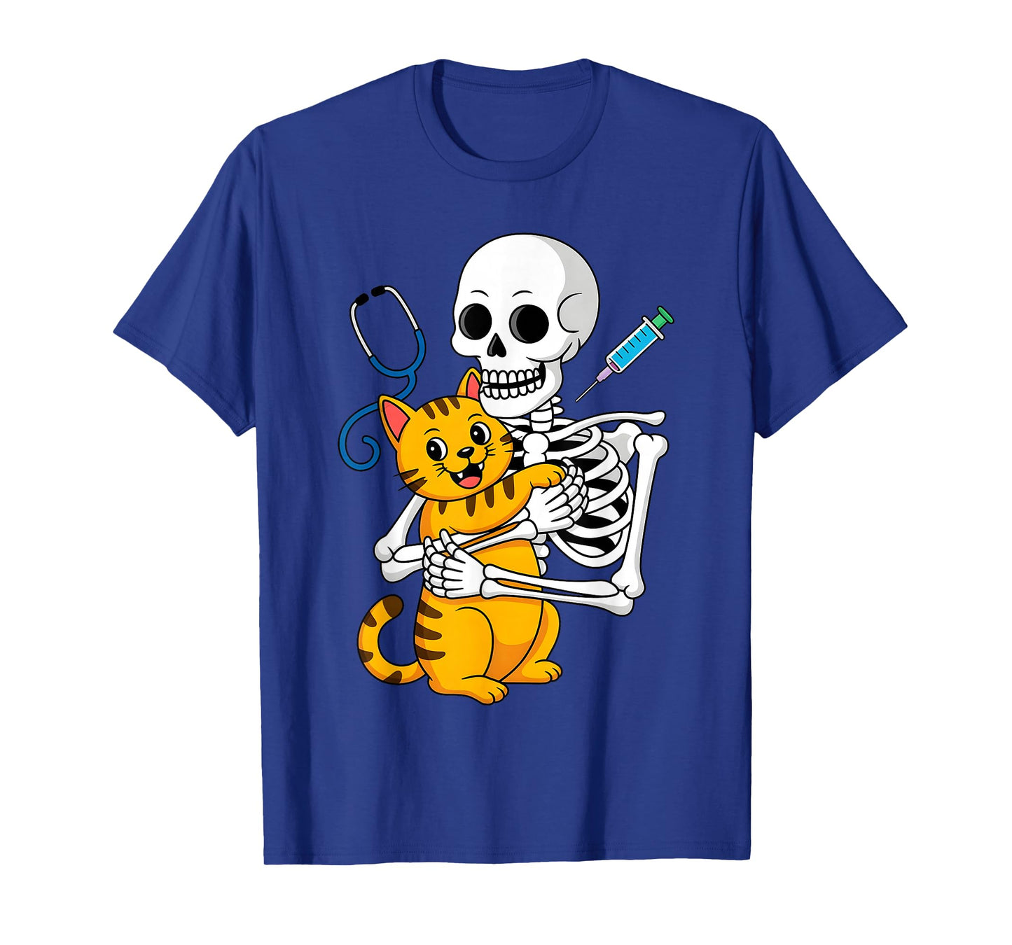 Skeleton Hugging Cat Funny Vet Cat Lover Halloween Men Women T-Shirt