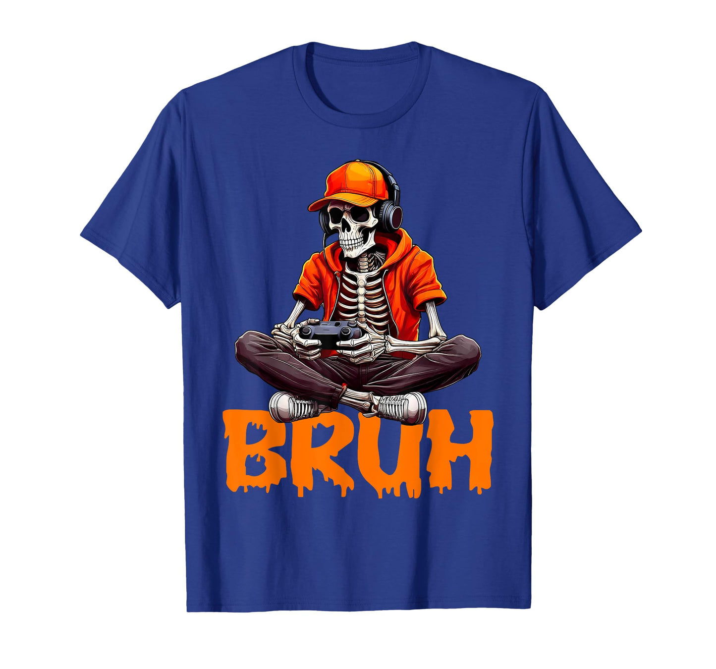 Bruh Halloween Boys Kids Gamer Mens Skeleton Video Gaming T-Shirt