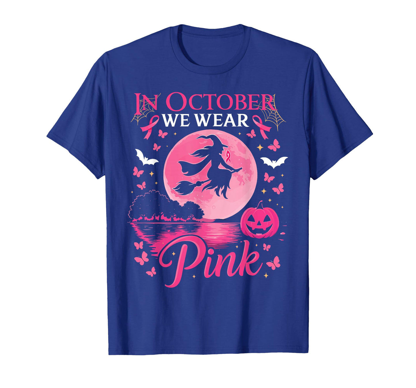in October We Wear Pink Ribbon Witch Halloween Shirt T-Shirt