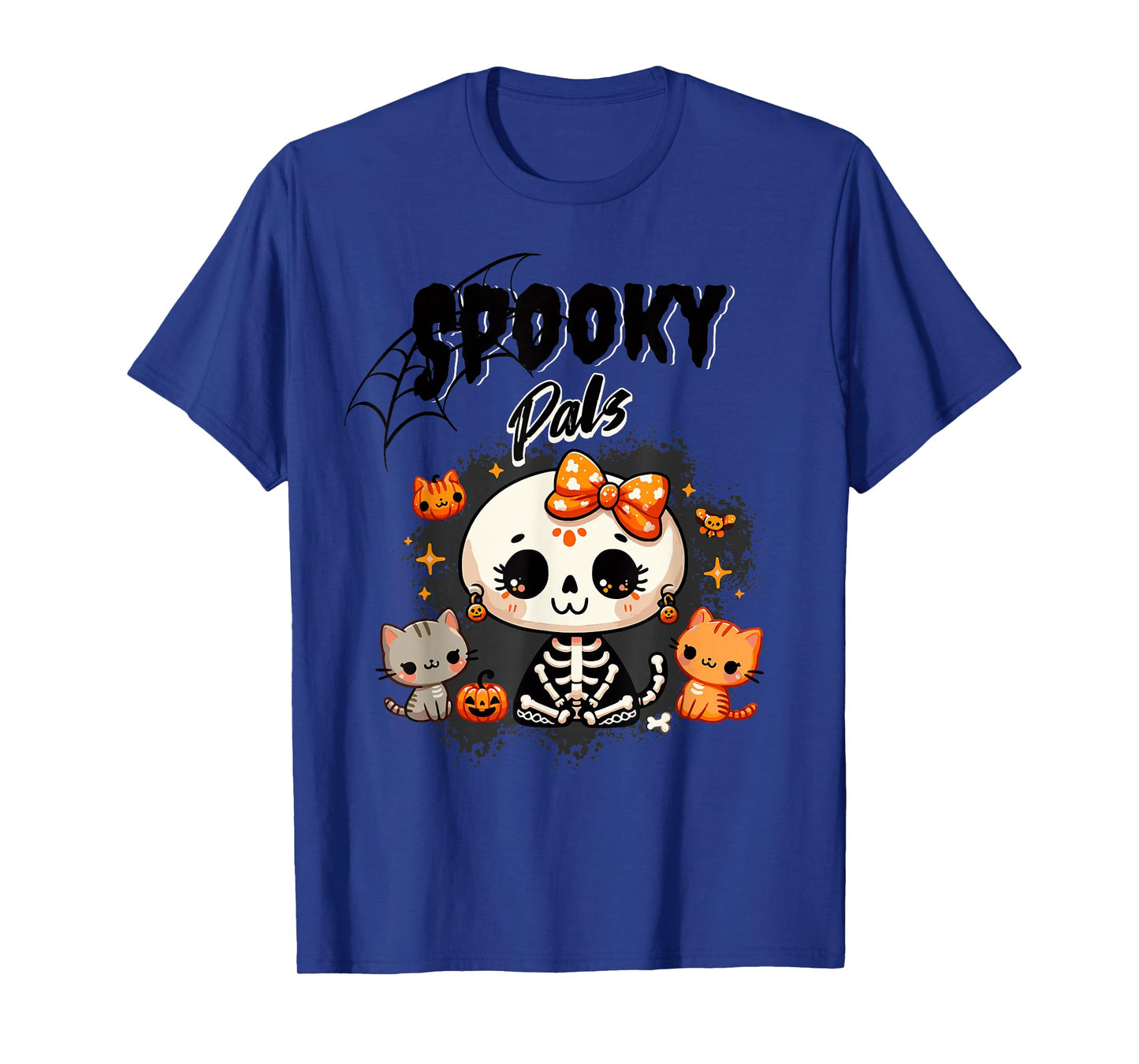 Spooky Pals Cute Skeleton with Cats and Pumpkins T-Shirt