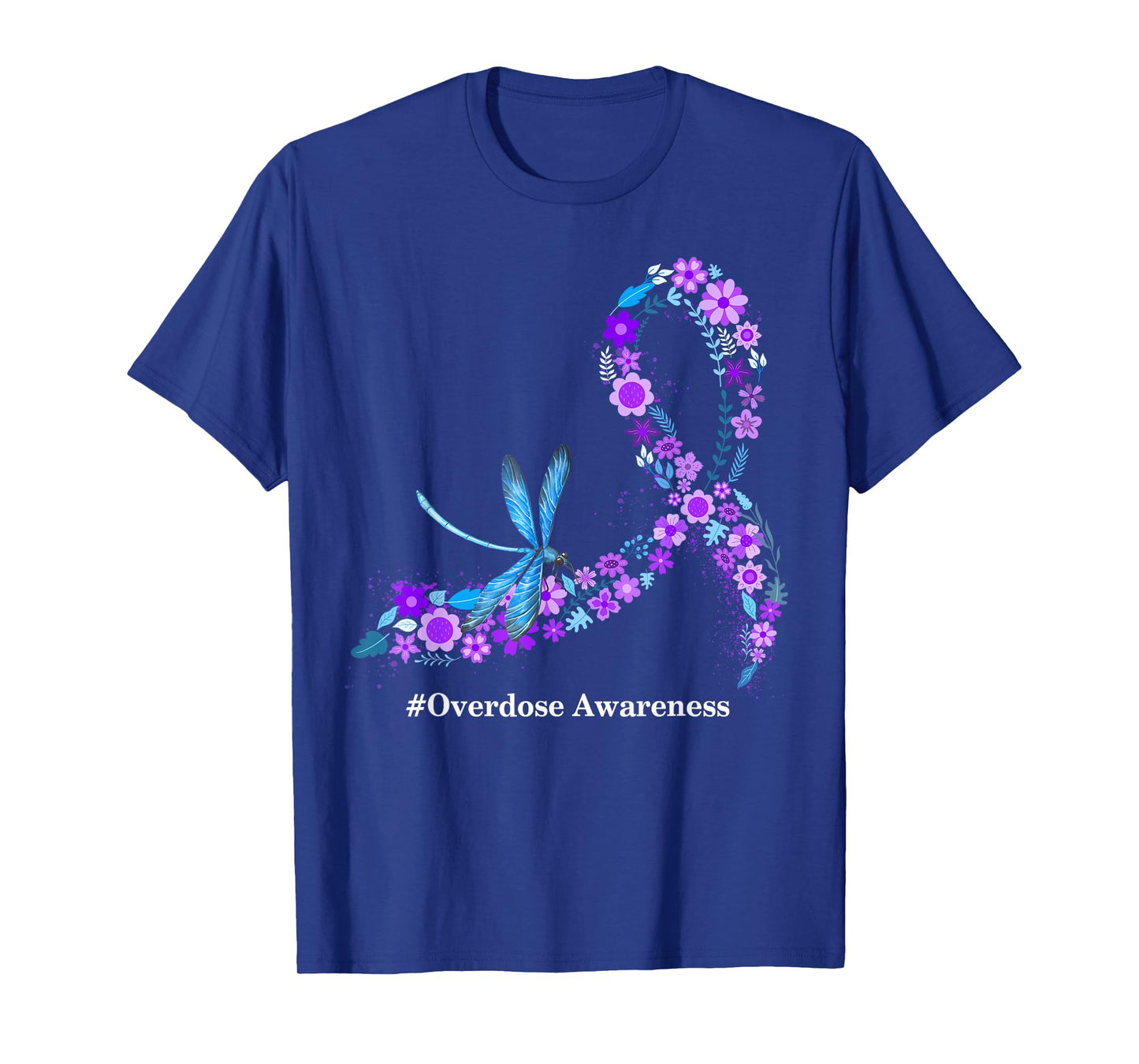 Dragonfly Floral Overdose Awareness Purple Ribbon T-Shirt