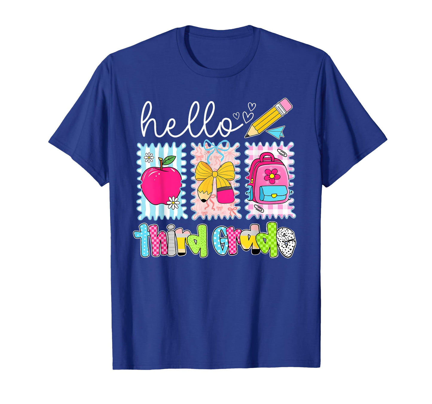 Back To School Hello Third Grade Teacher Coquette Pencil Bow T-Shirt