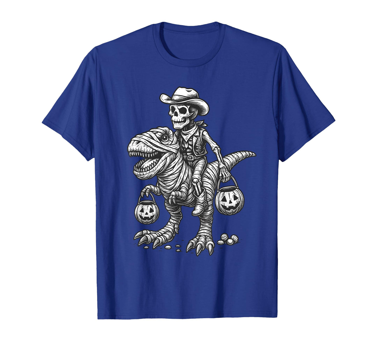 Cowboy Skeleton Riding Mummy Dinosaur T-Rex Halloween Gothic T-Shirt