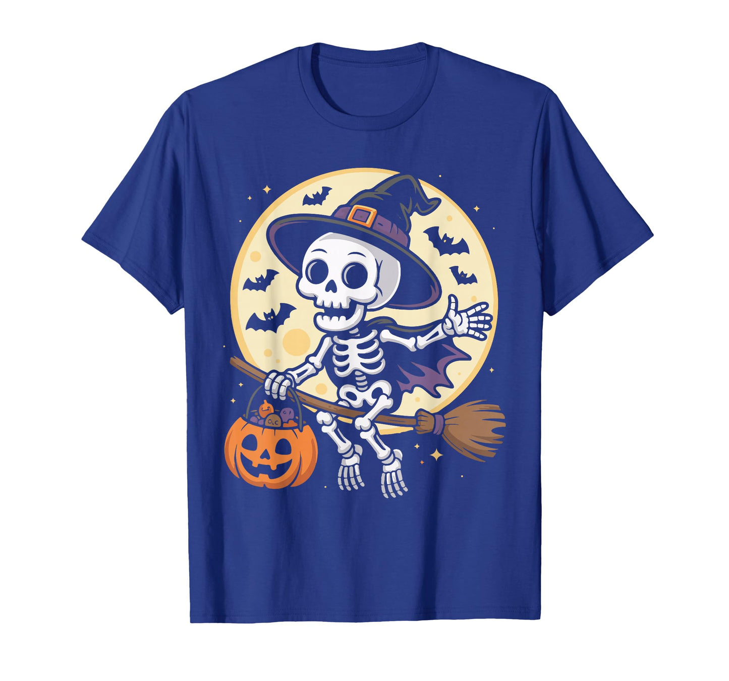 Skeleton Witch Hat Pumpkin Ghost Spooky Halloween Costume T-Shirt