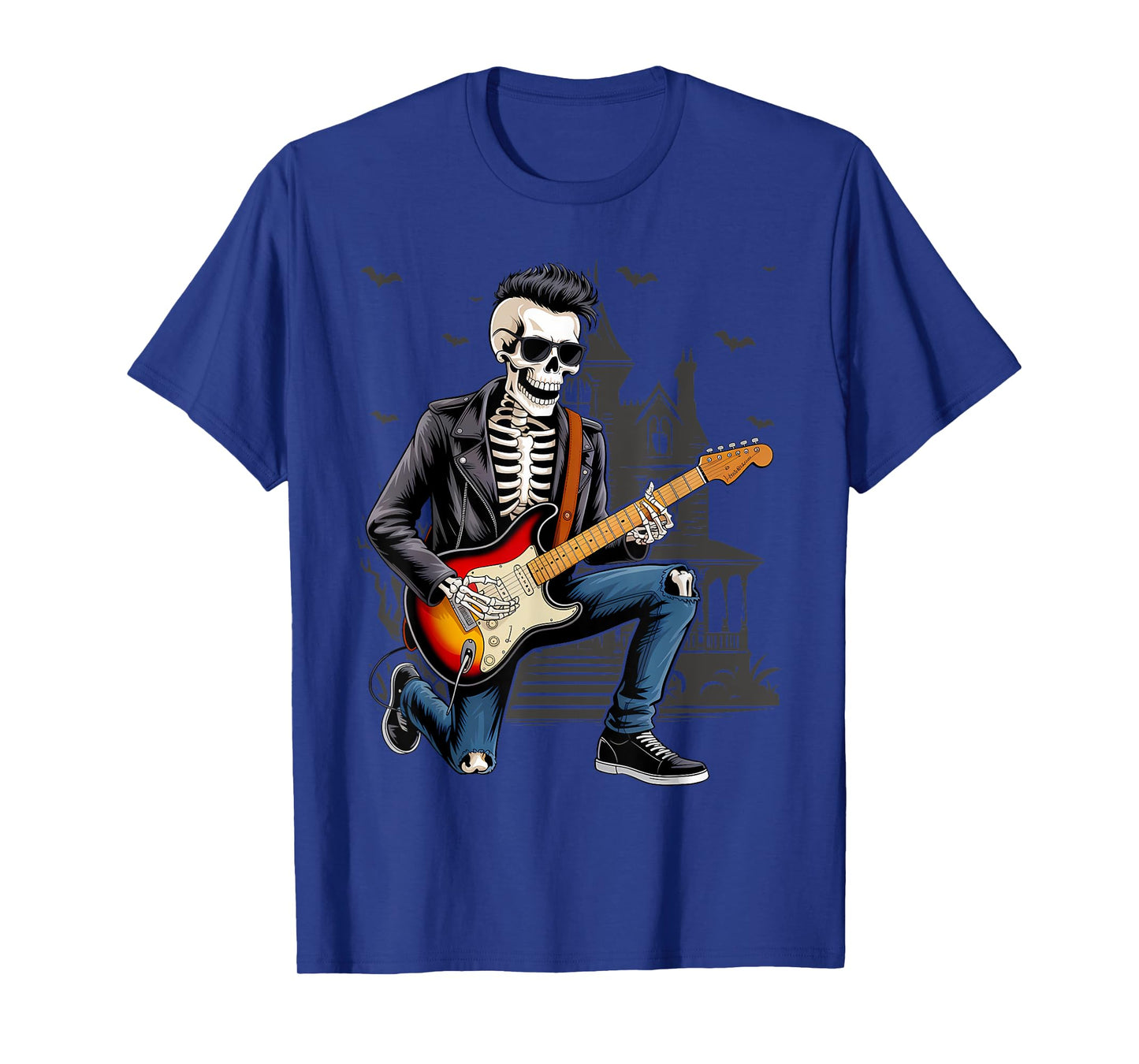 Funny Rock Skeleton Electric Guitar Rocker Men Boys Kids T-Shirt