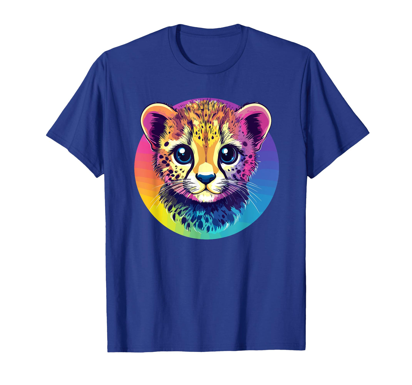 Rainbow Cheetah Cub Face Vibrant Animal Art T-Shirt