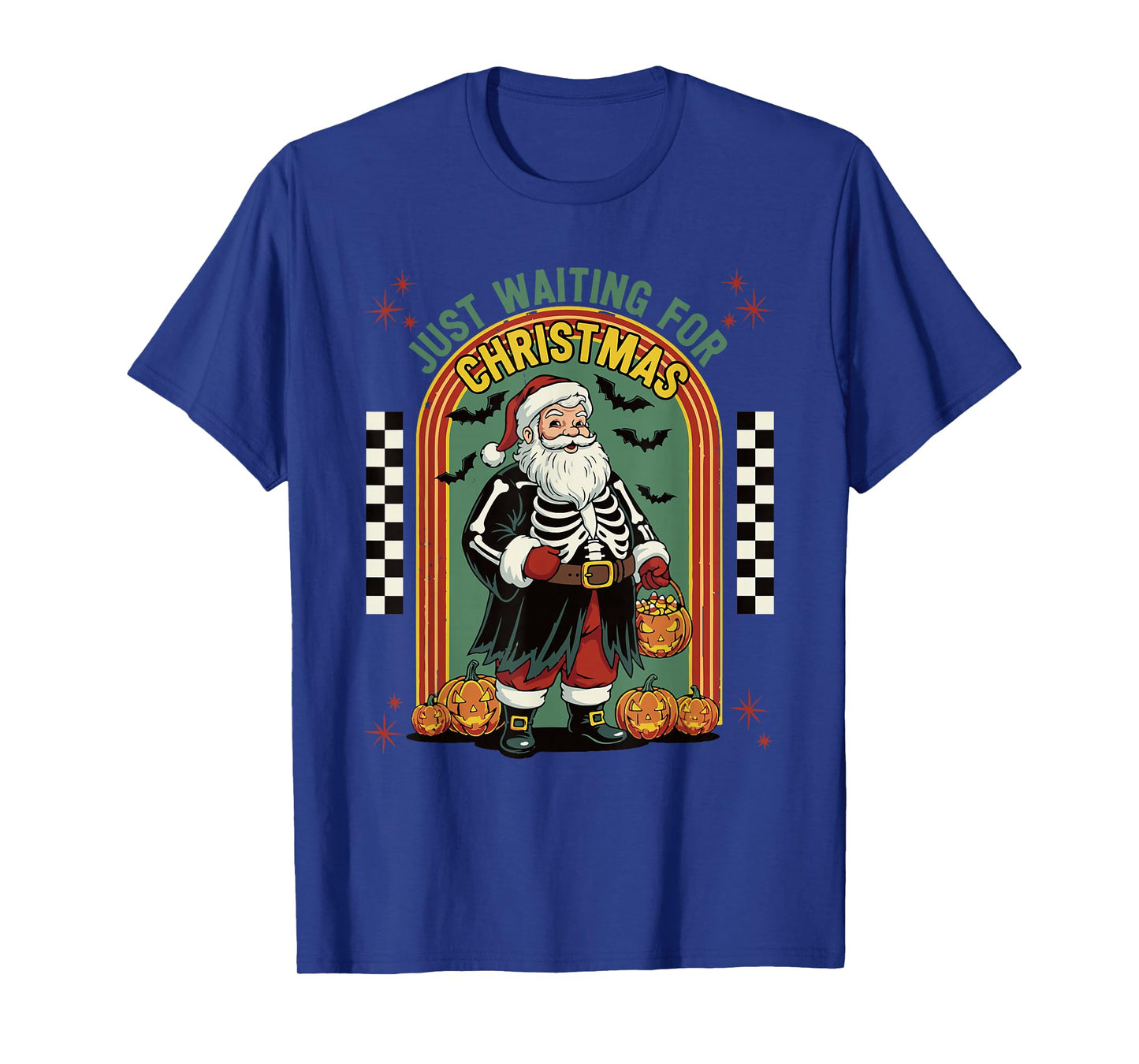 Retro Vintage Santa Skeleton Halloween Waiting Christmas T-Shirt