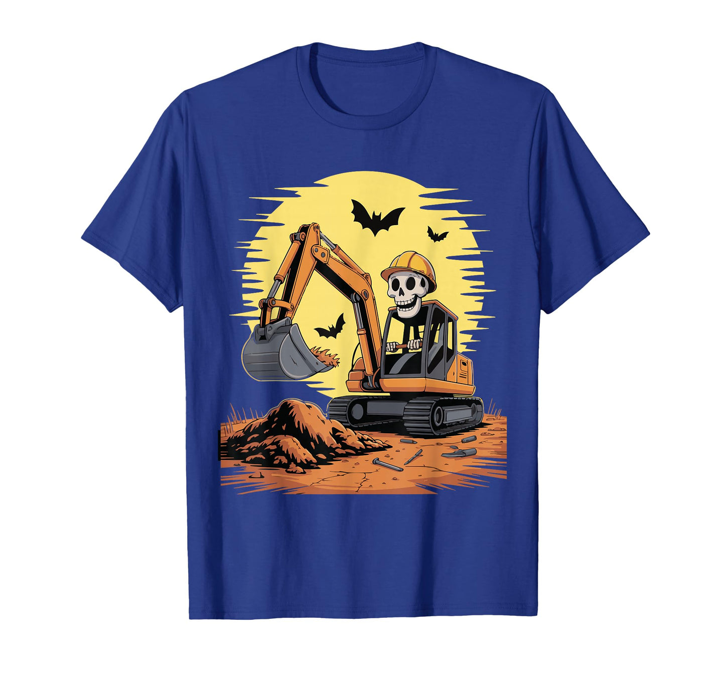 Skeleton Driving Excavator Funny Bones Construction Spooky T-Shirt