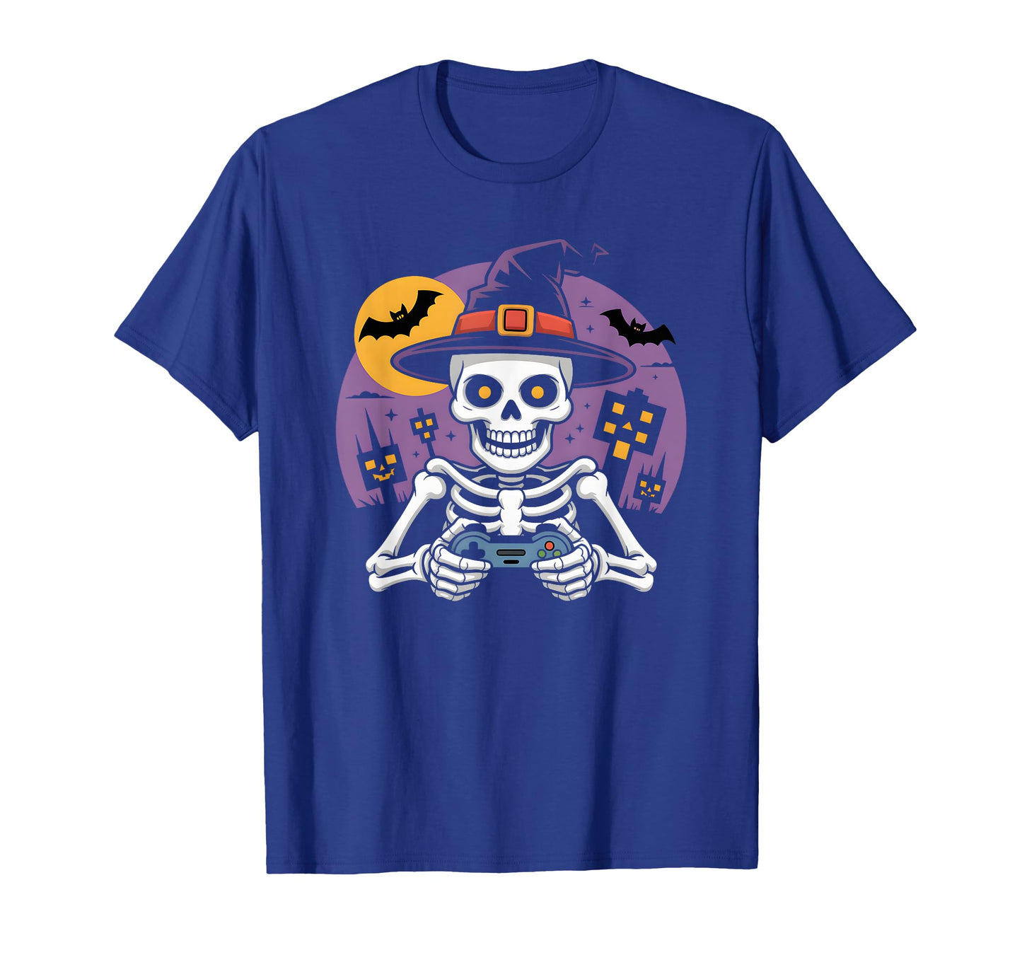 Skeleton Gamer Witch Hat Halloween Video Gaming Boys Kids T-Shirt