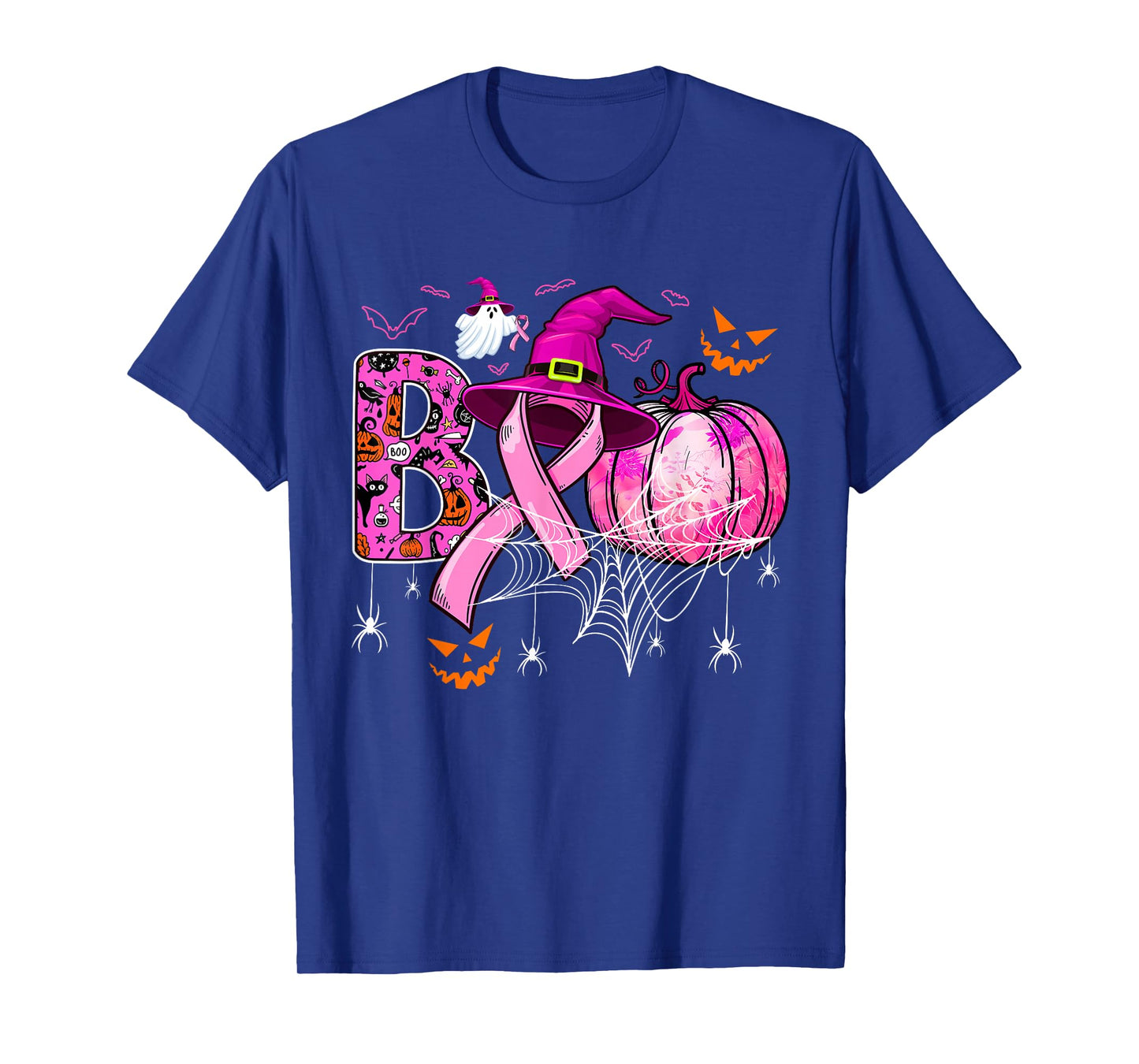 Boo Halloween Pumpkin Pink Ribbon Witch Breast Cancer T-Shirt