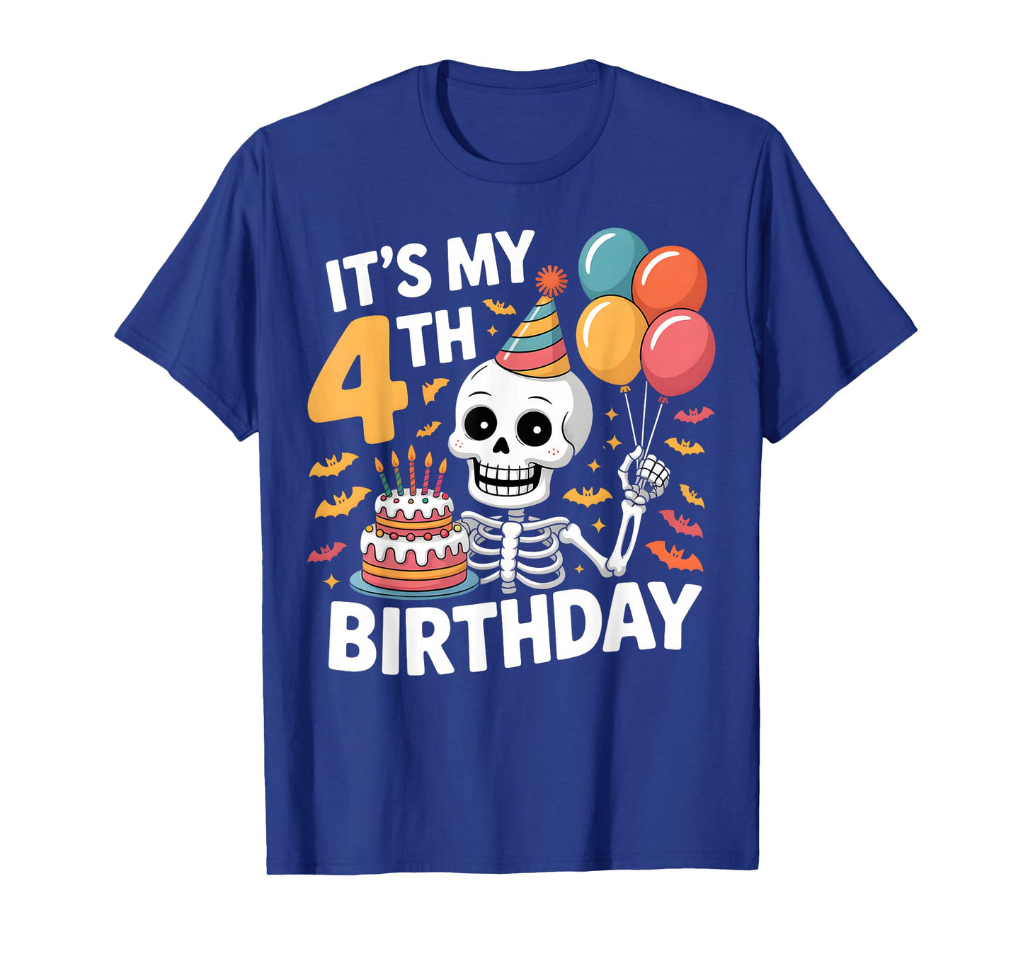 Funny Skeleton 4th Birthday for Halloween Kids Party T-Shirt