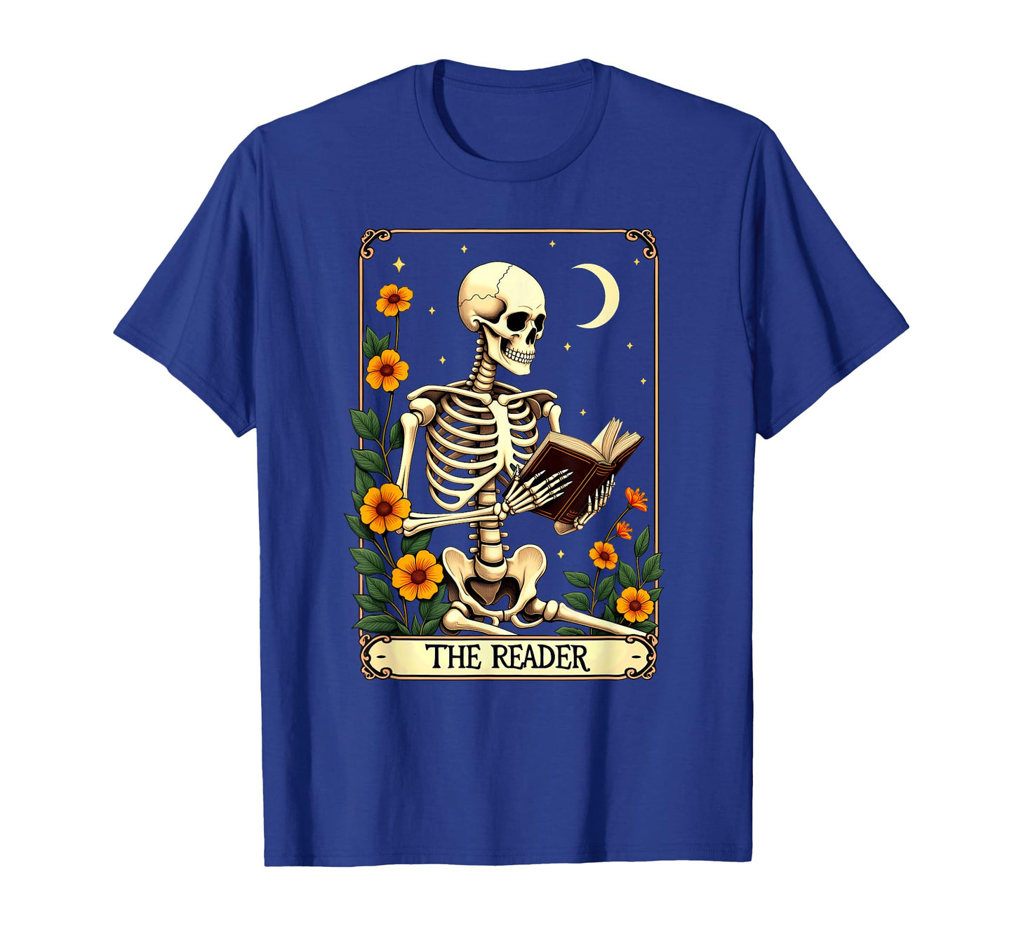 Floral Tarot Card The Reader Skeleton Bookworm Librarian T-Shirt