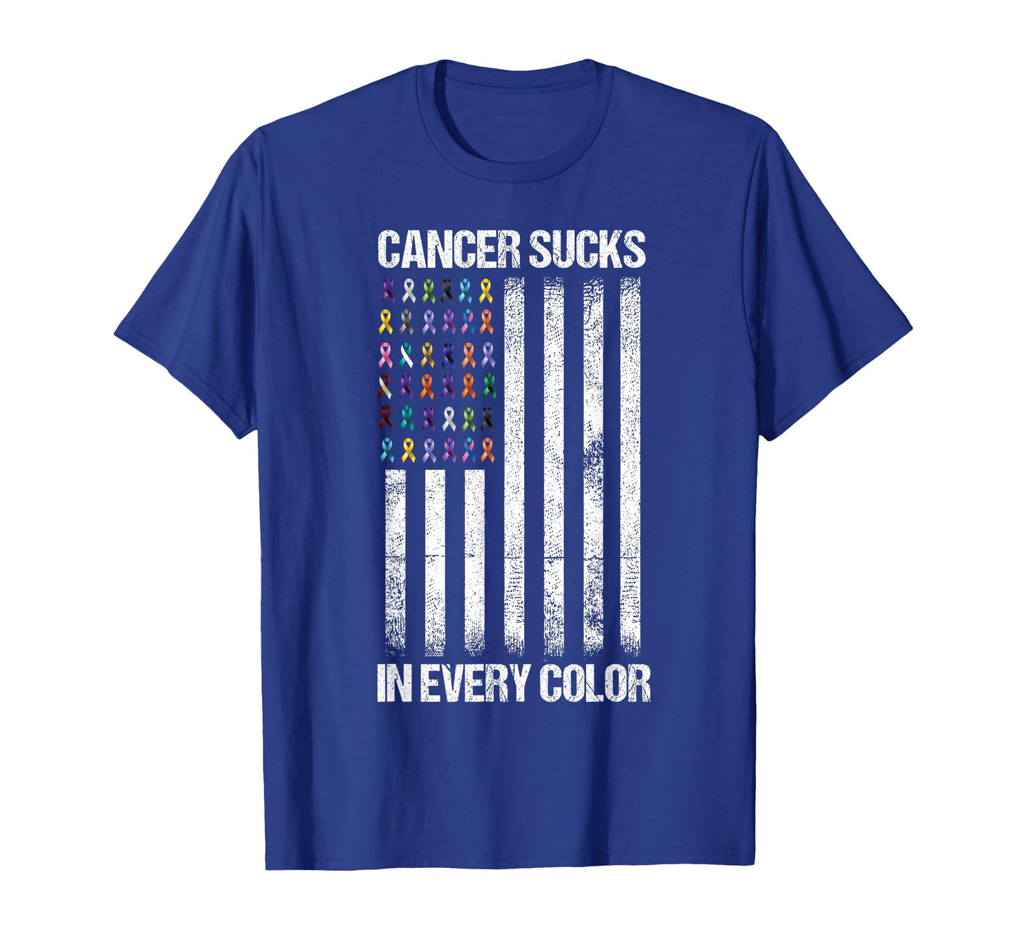Cancer Sucks In Every Color Tshirt USA American Flag Ribbons T-Shirt