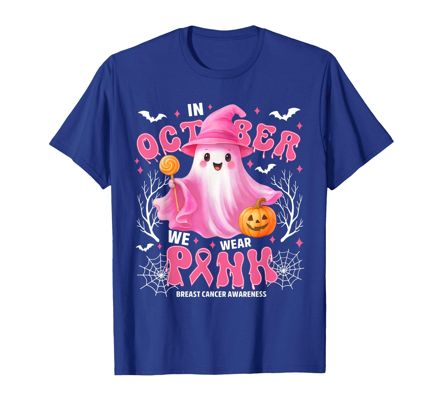 In October We Wear Pink Ghost Witch Breast Cancer Awareness T-Shirt