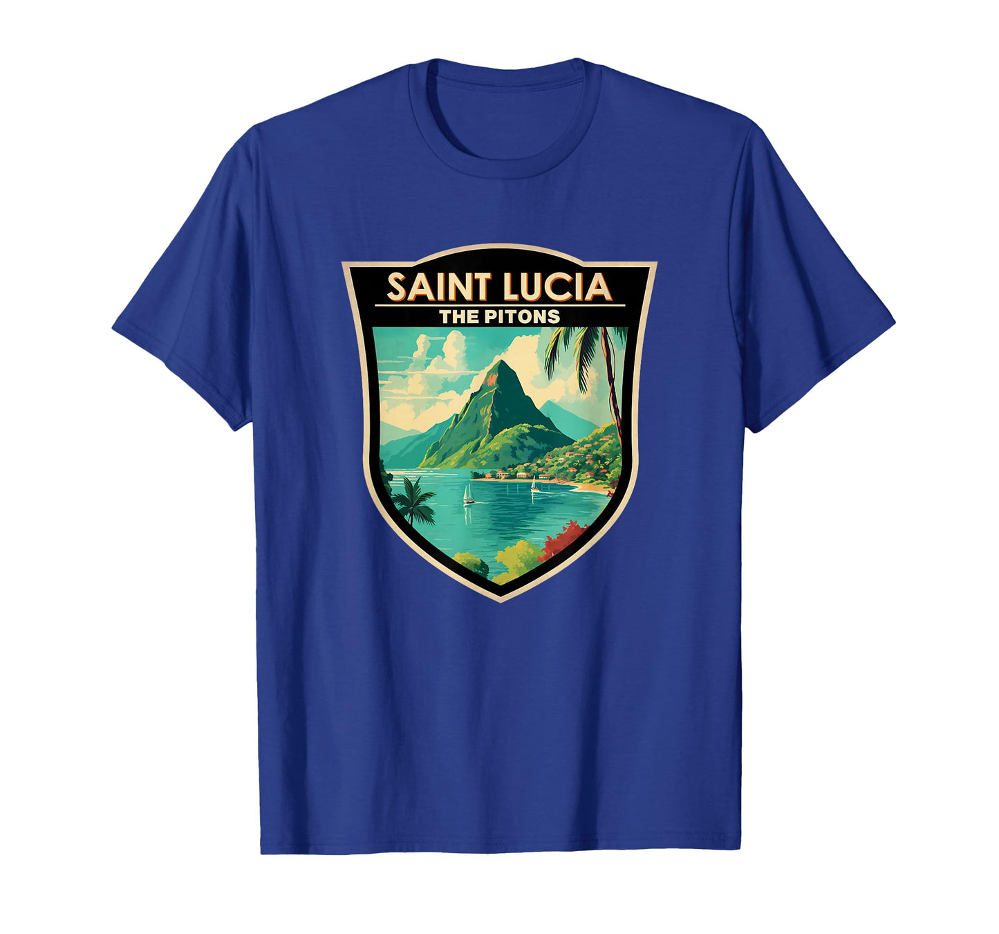 Saint Lucia The Pitons Travel Art Landmark Badge Vintage T-Shirt