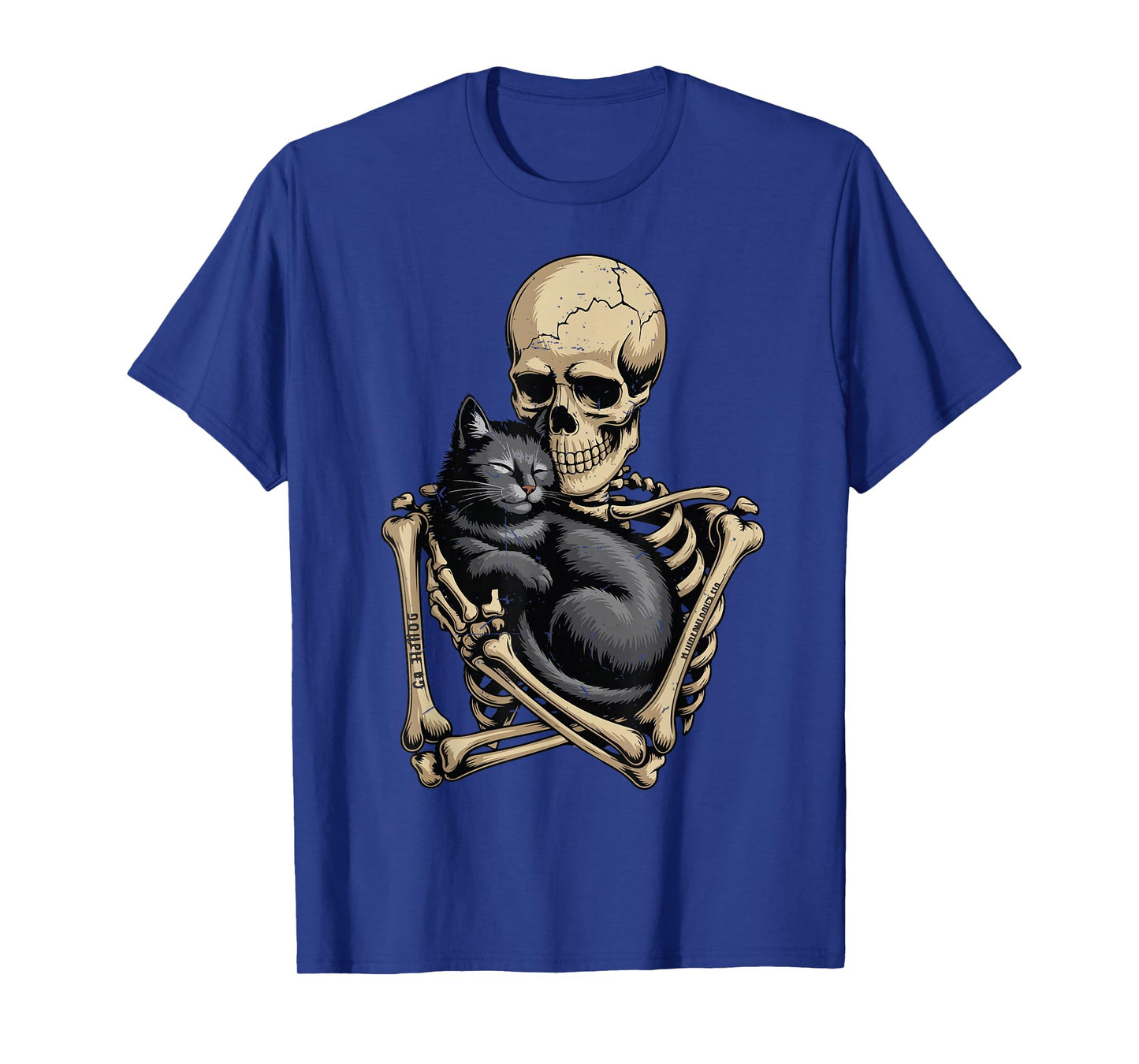 Funny Black Cat Halloween Skeleton Hugging Cat Dad Mom Gift T-Shirt