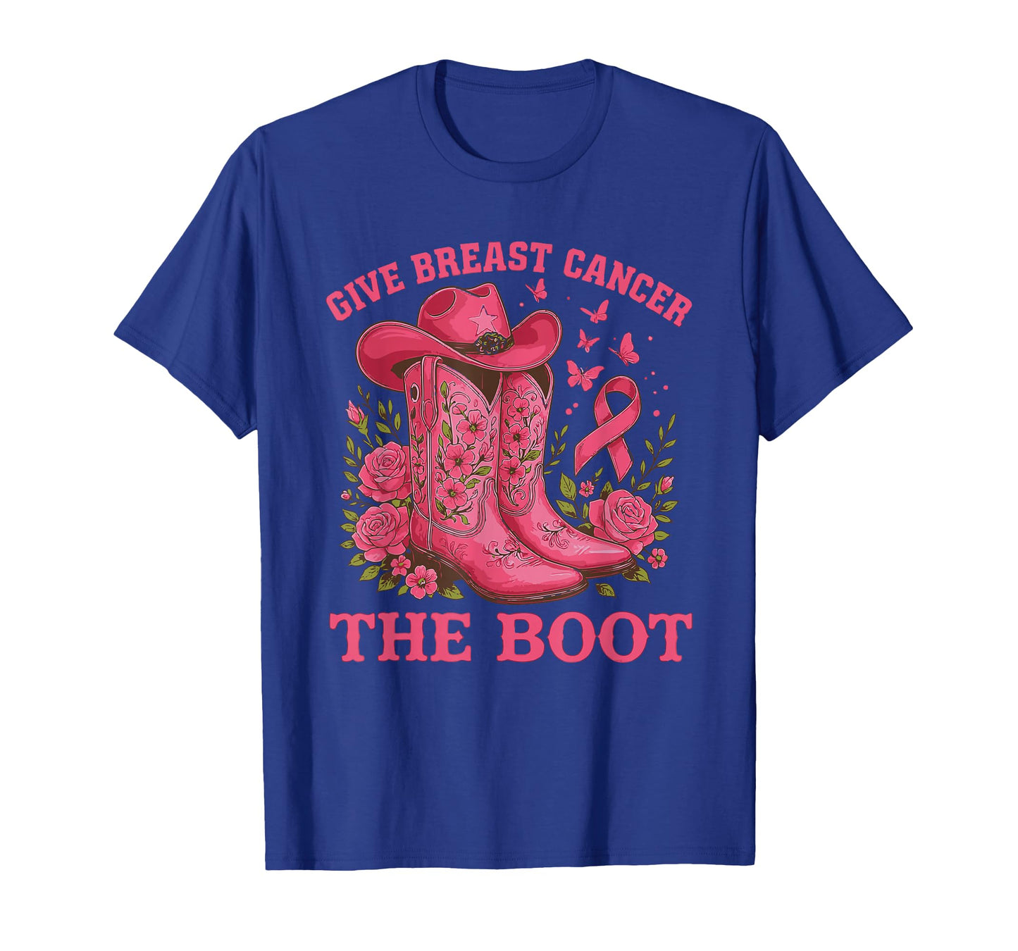 Give Breast Cancer The Boot Cowgirl Cancer Awareness Ribbon T-Shirt