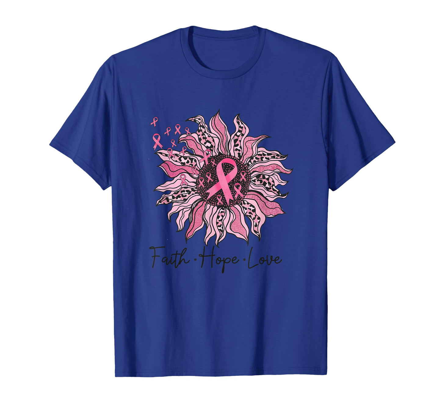 Faith Hope Love Sunflower Leopard Breast Cancer Awareness T-Shirt