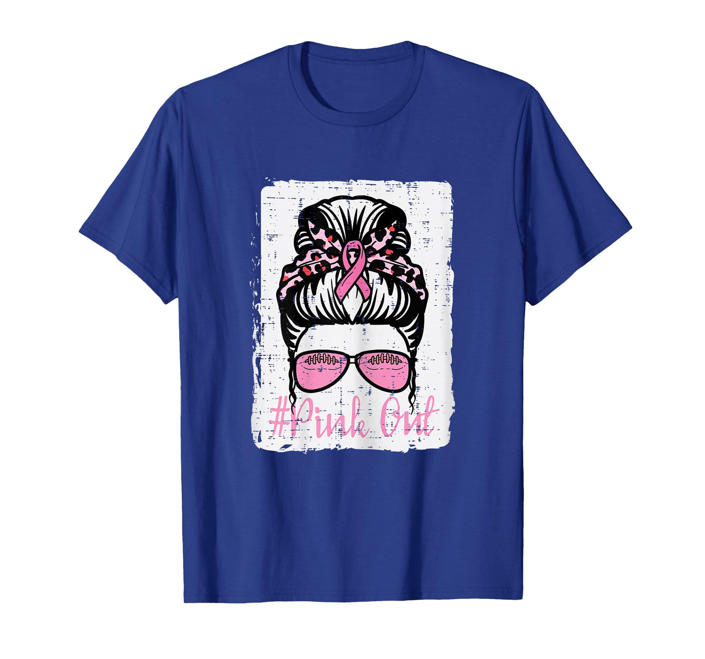 Breast Cancer Messy Bun Pink Out Football Awareness Women T-Shirt