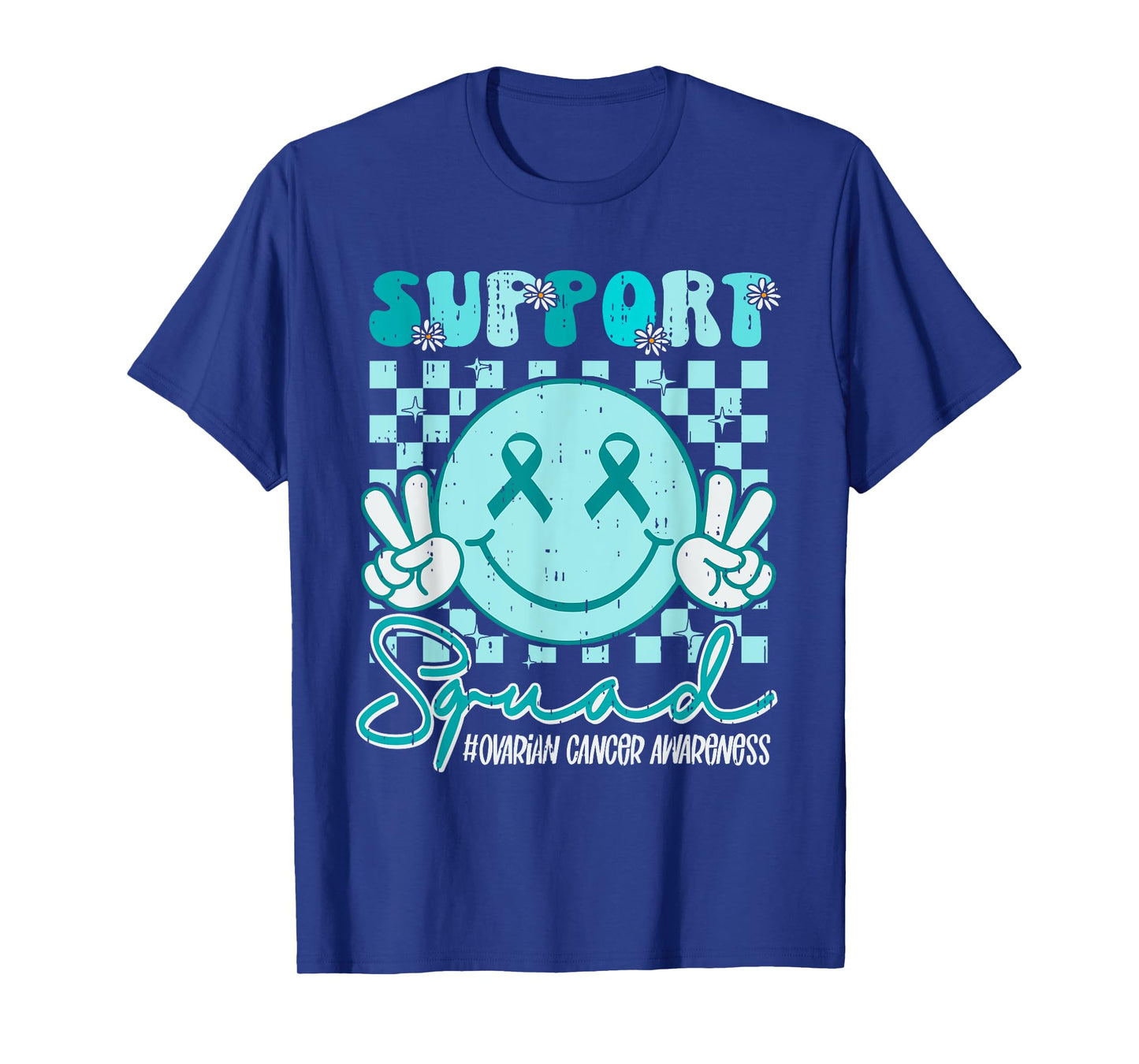 Support Squad Ovarian Cancer Awareness Smile Teal Ribbon T-Shirt
