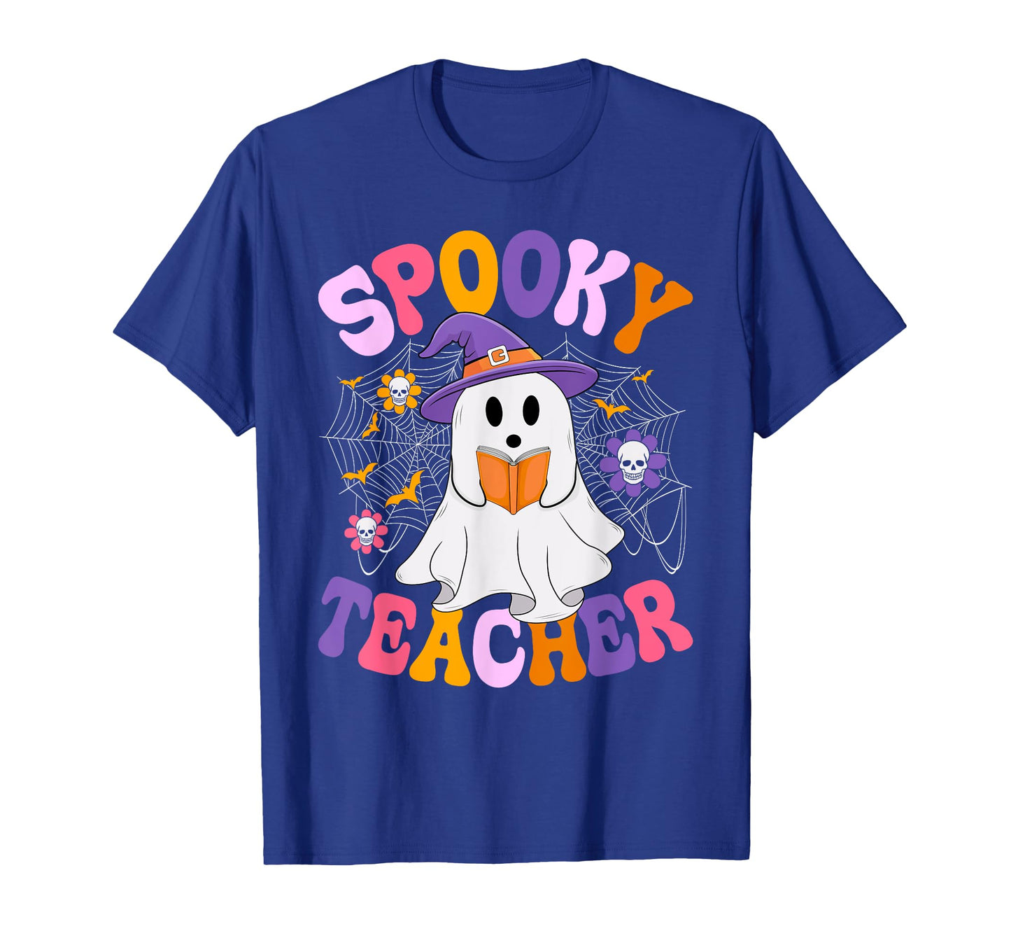 Spooky Teacher Ghost Groovy Halloween Costume Funny Teacher T-Shirt