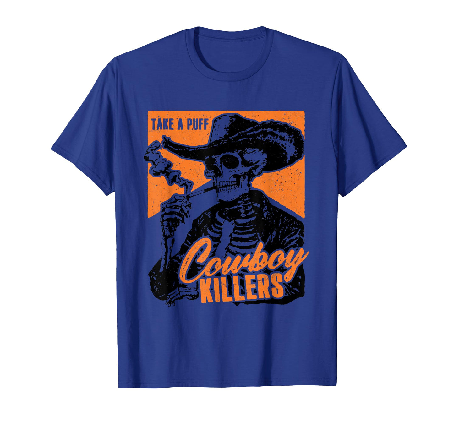 Vintage Smoking Skeleton Adult Cowboy Killers Funny Skull T-Shirt