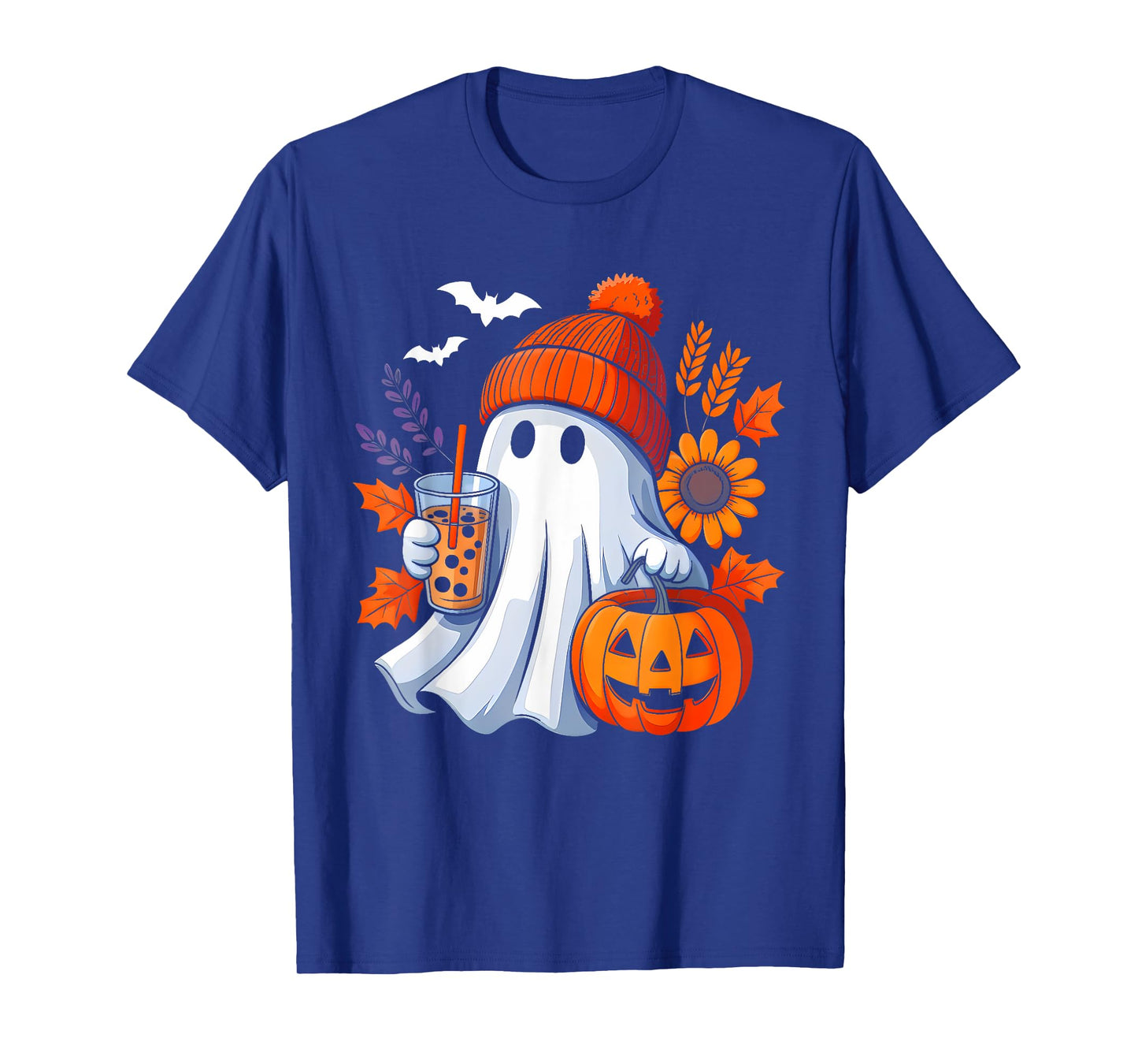 Cute Ghost Drinking Coffee Halloween Ghost Ice Coffee Womens T-Shirt