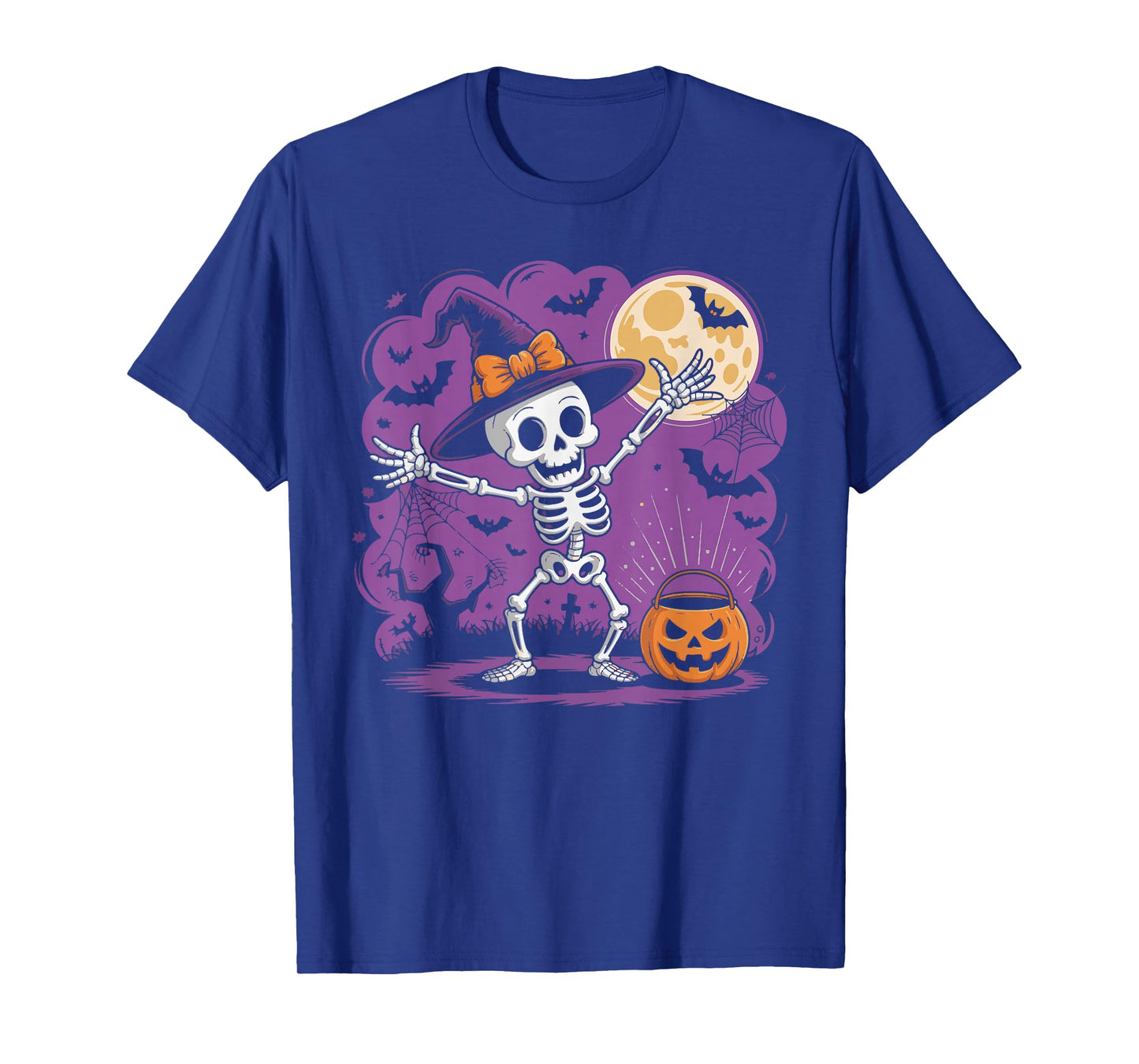 Haunted Skeleton Witch Hat Pumpkin Halloween Costume Men Boy T-Shirt