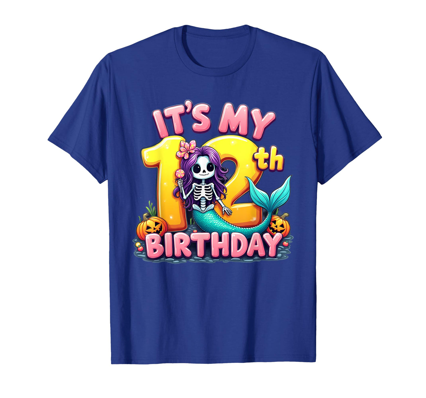 Kids It's My 12th Birthday Girl Halloween Mermaid Skeleton T-Shirt