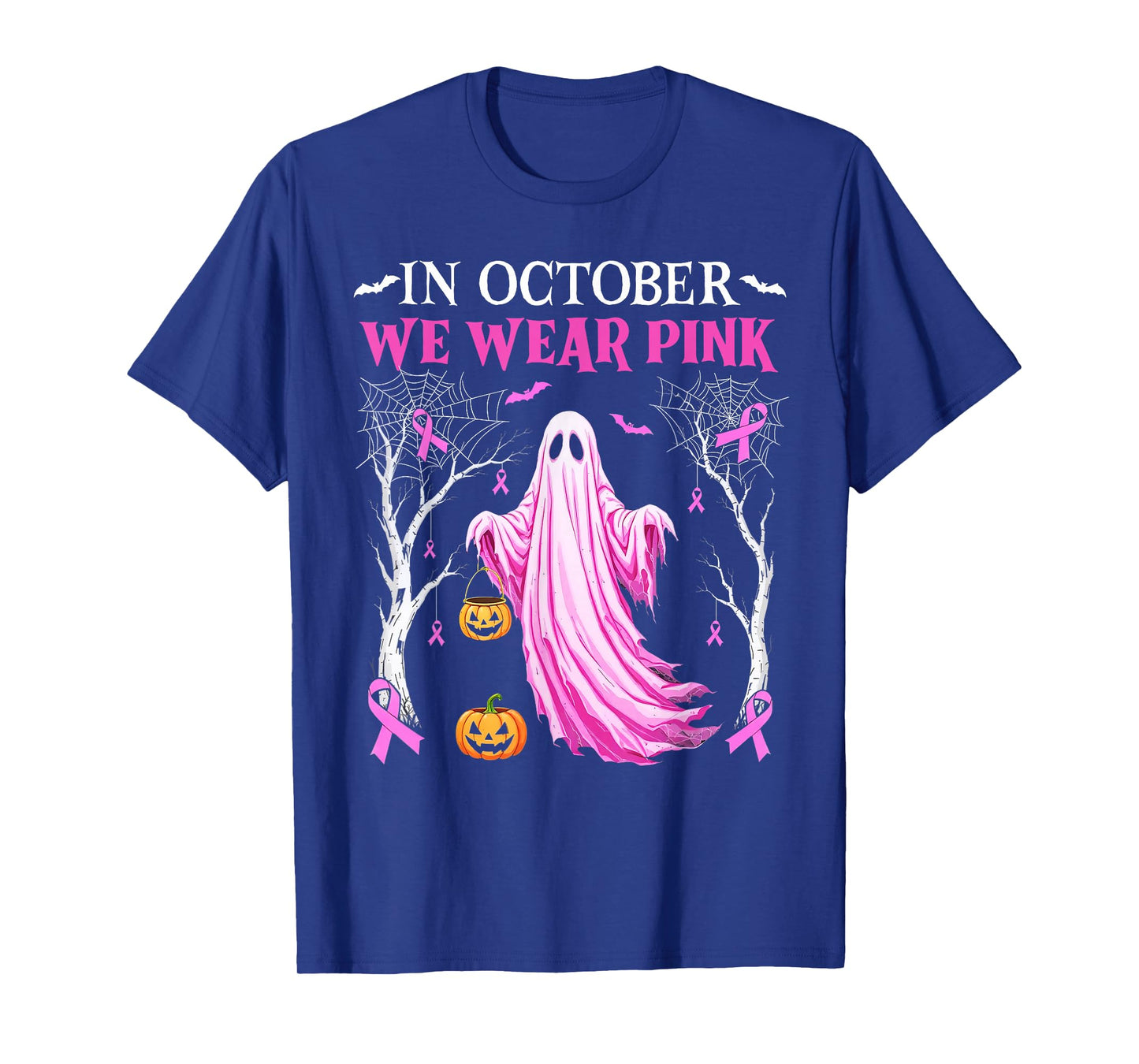 in October We Wear Pink Ghost Boo Breast Cancer Women Girls T-Shirt