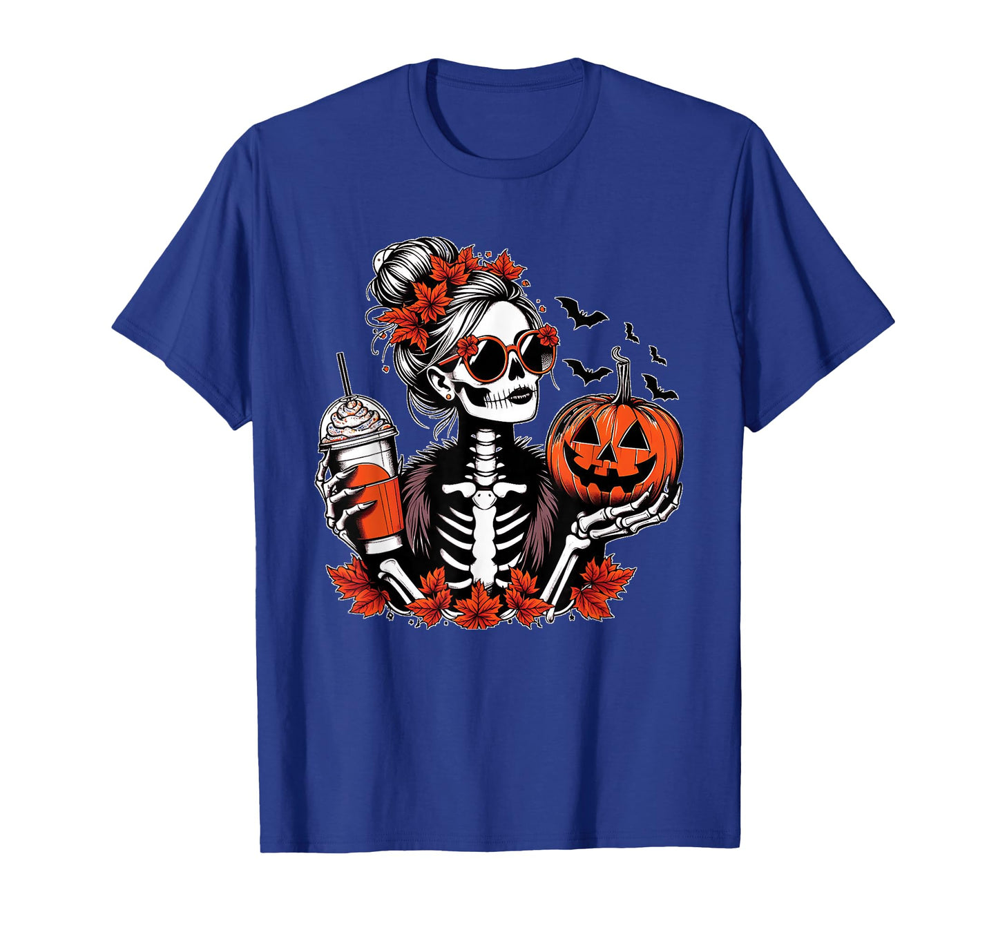 Funny Skeleton Drinking Coffee Pumpkin Halloween T-Shirt