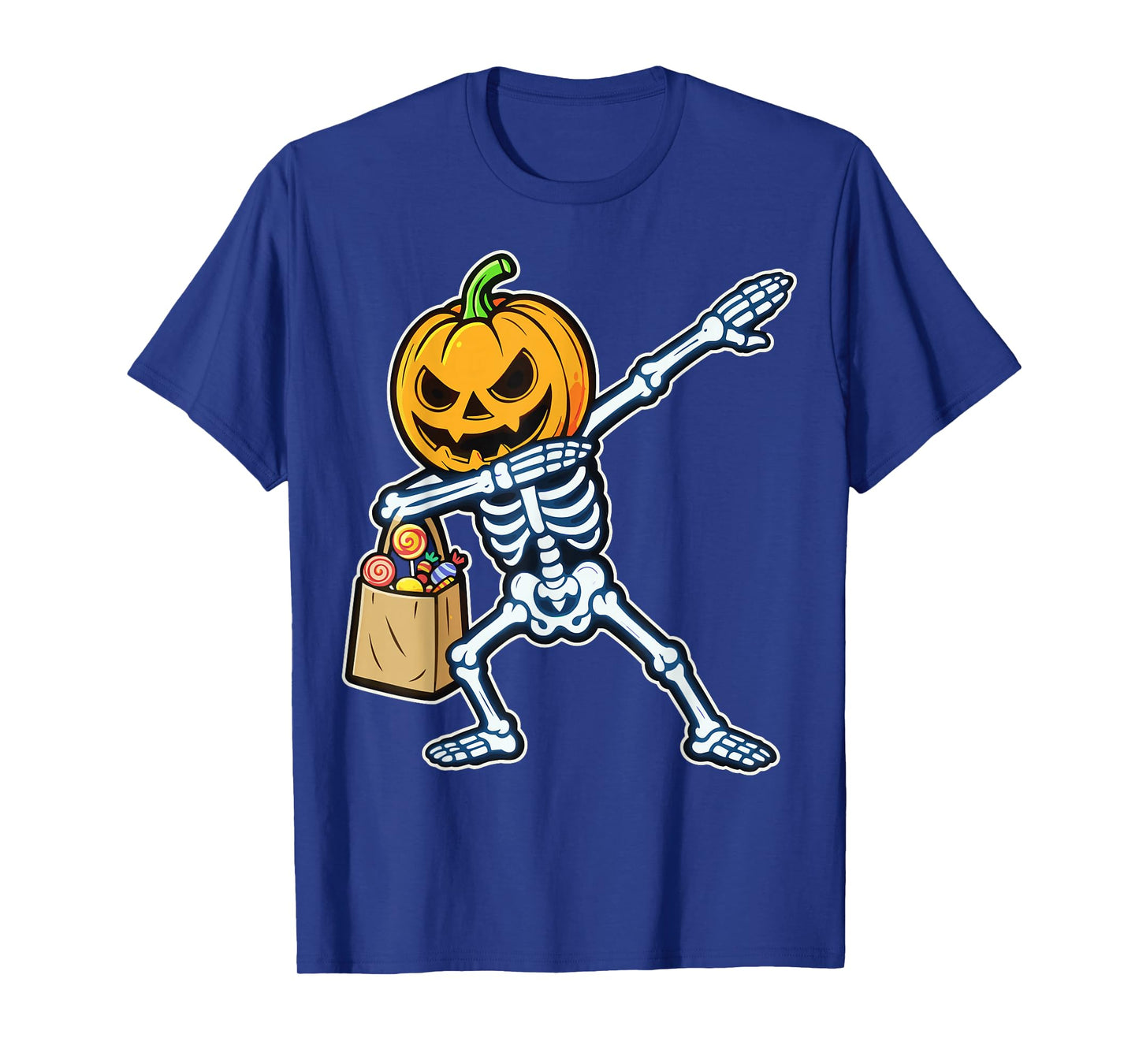 Dabbing Skeleton Pumpkin Candy Halloween T-Shirt