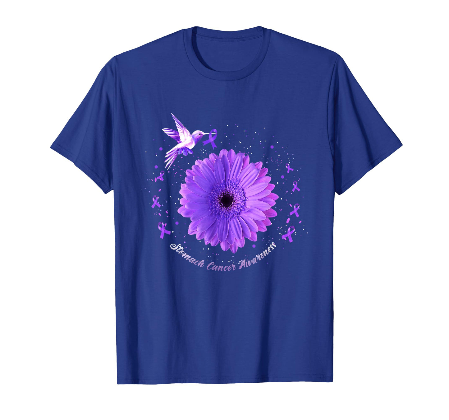 Hummingbird Periwinkle Sunflower Stomach Cancer Awareness T-Shirt