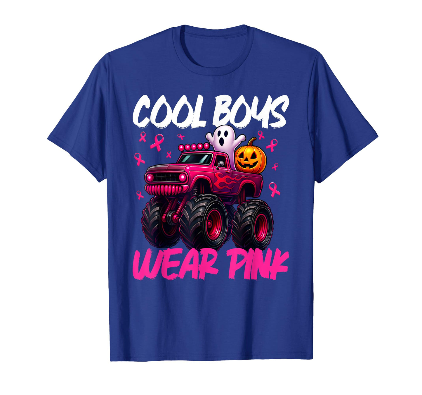 Cool Boo Wear Pink Monster Truck Breast Cancer Boys Kids T-Shirt